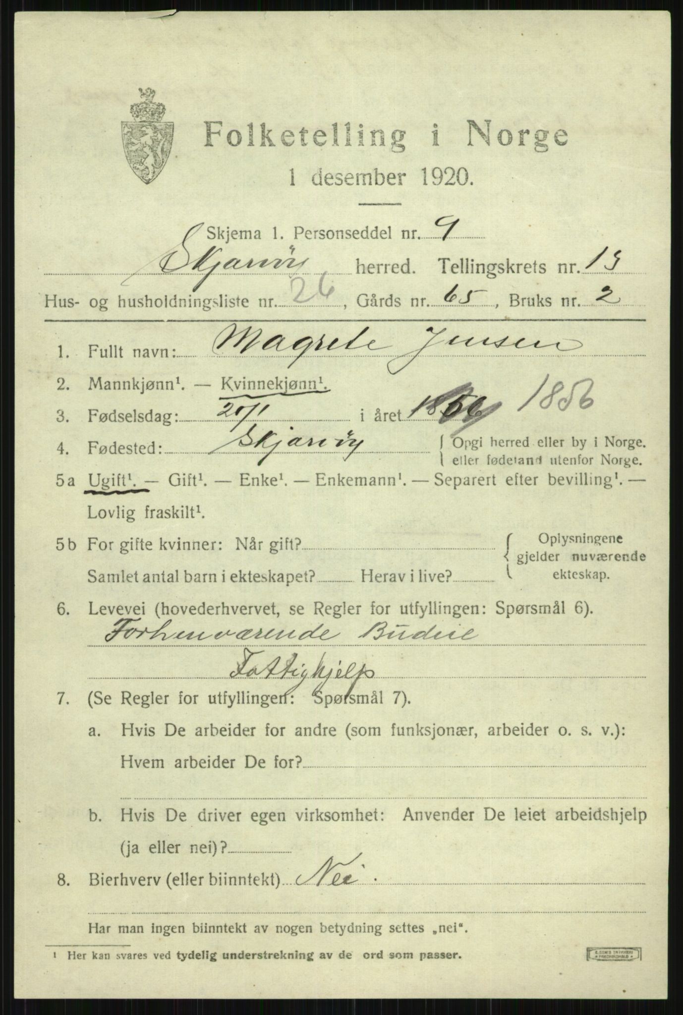SATØ, 1920 census for Skjervøy, 1920, p. 6713