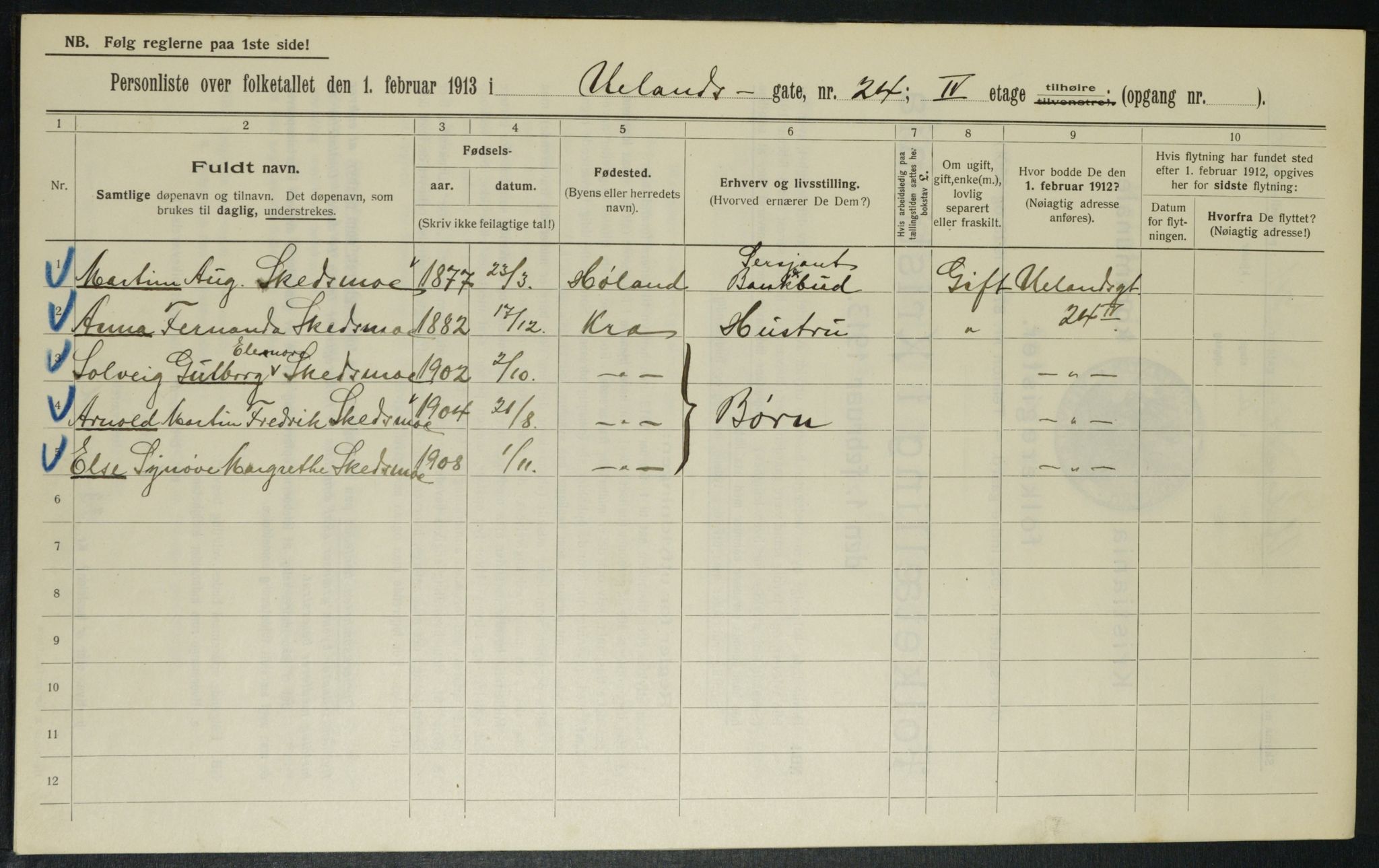 OBA, Municipal Census 1913 for Kristiania, 1913, p. 118657