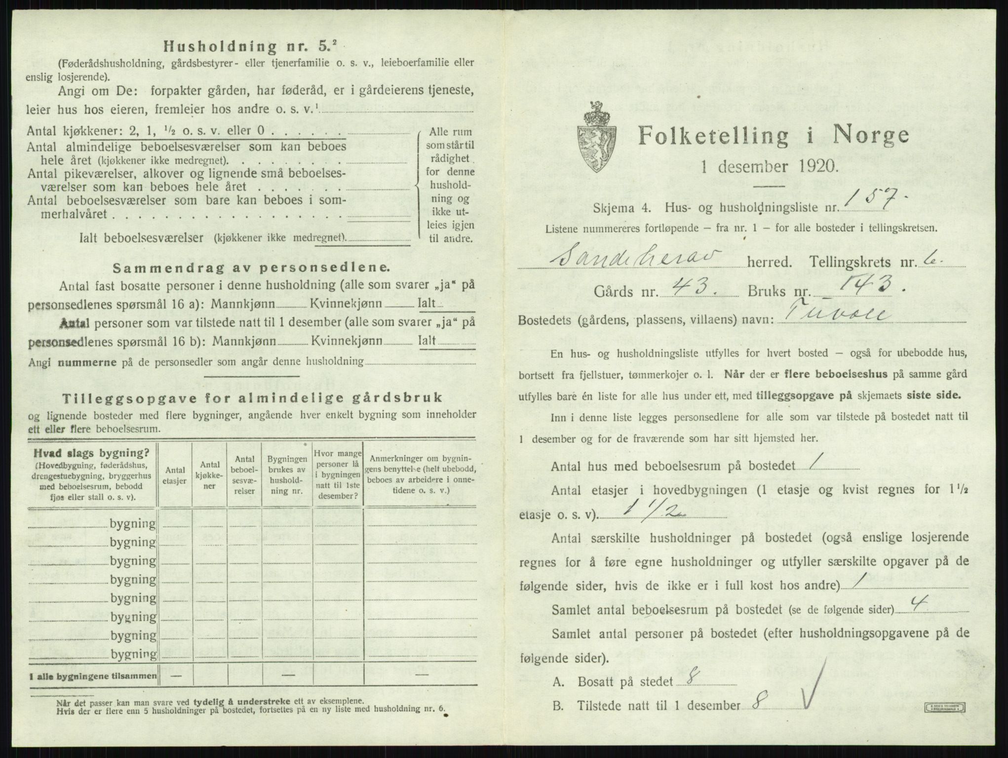 SAKO, 1920 census for Sandeherred, 1920, p. 1426