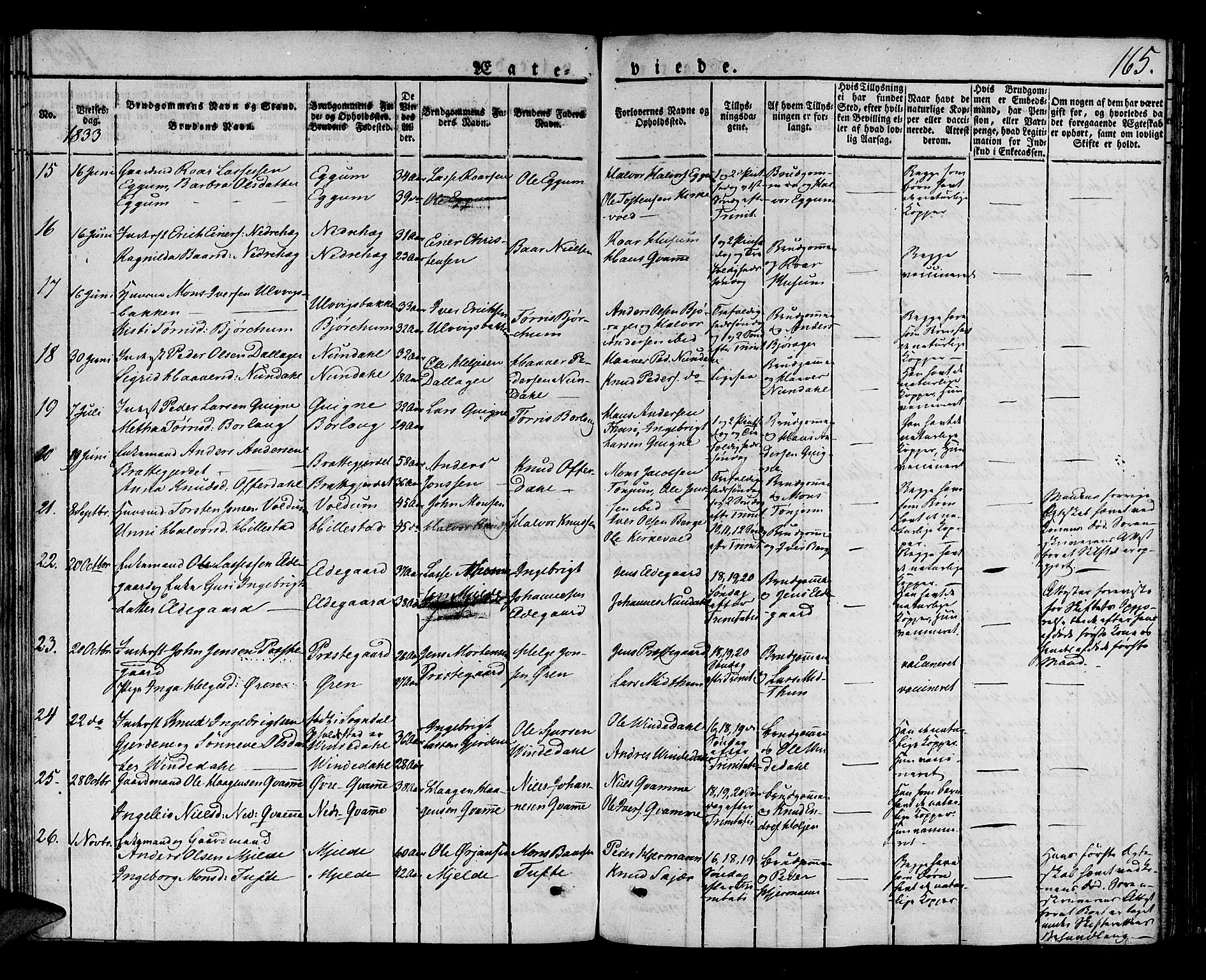 Lærdal sokneprestembete, SAB/A-81201: Parish register (official) no. A 5, 1822-1834, p. 165
