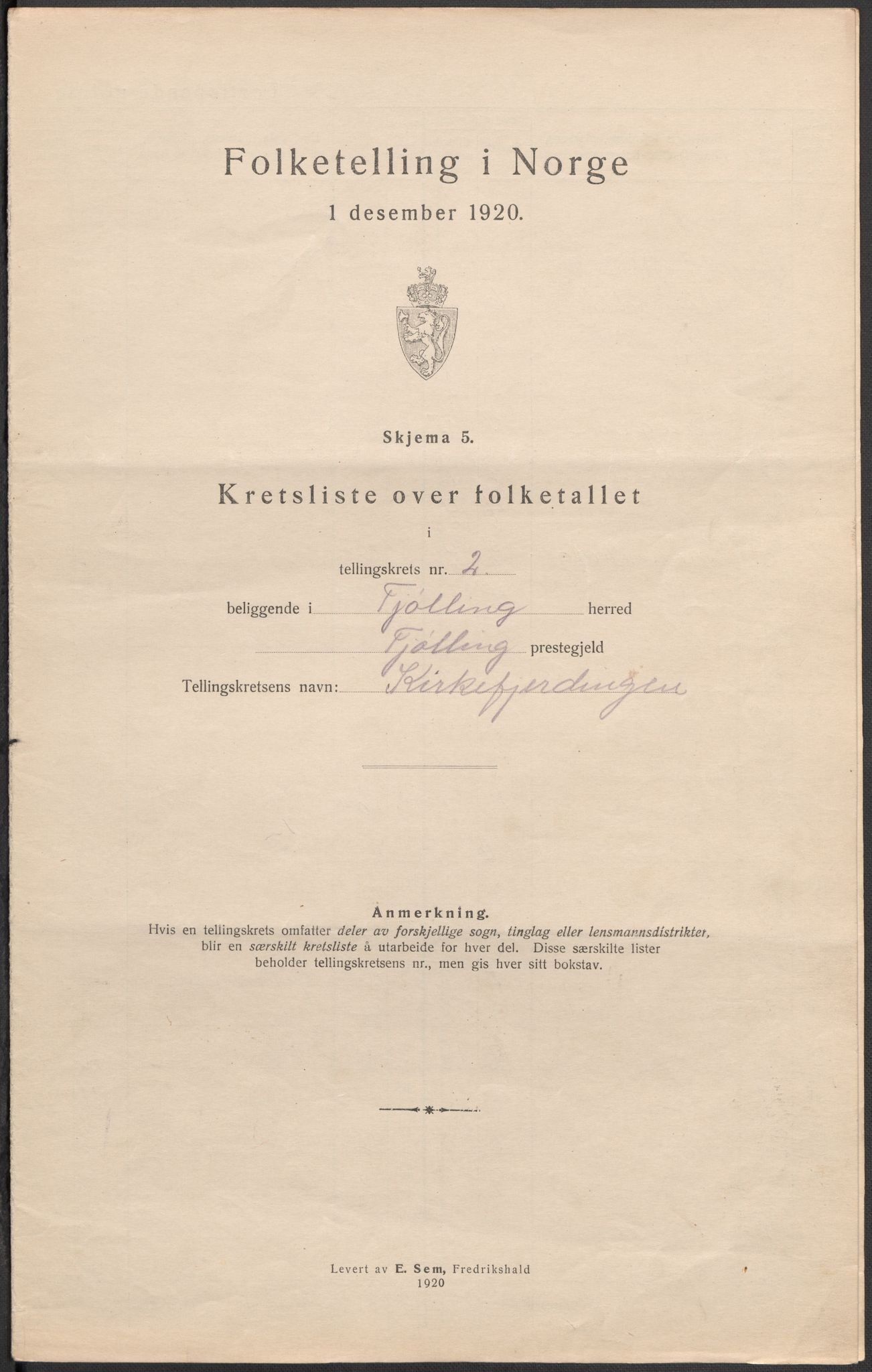 SAKO, 1920 census for Tjølling, 1920, p. 15