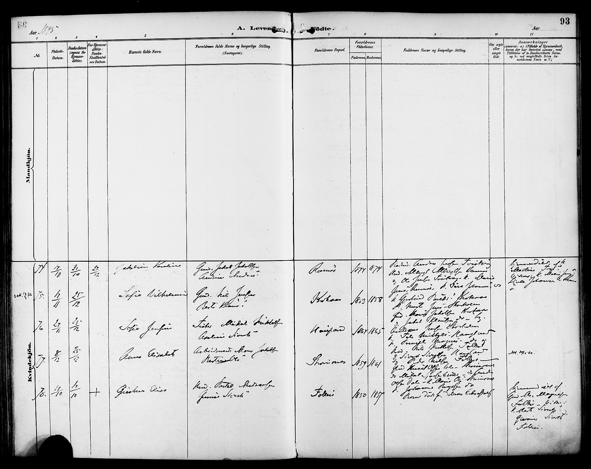 Askøy Sokneprestembete, AV/SAB-A-74101/H/Ha/Haa/Haab/L0002: Parish register (official) no. B 2, 1889-1902, p. 93