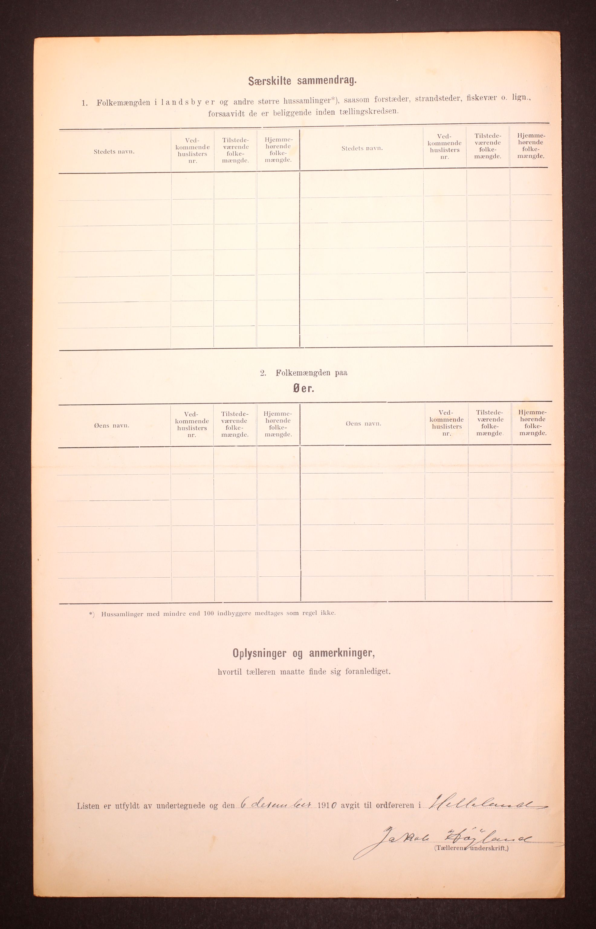 RA, 1910 census for Helleland, 1910, p. 6