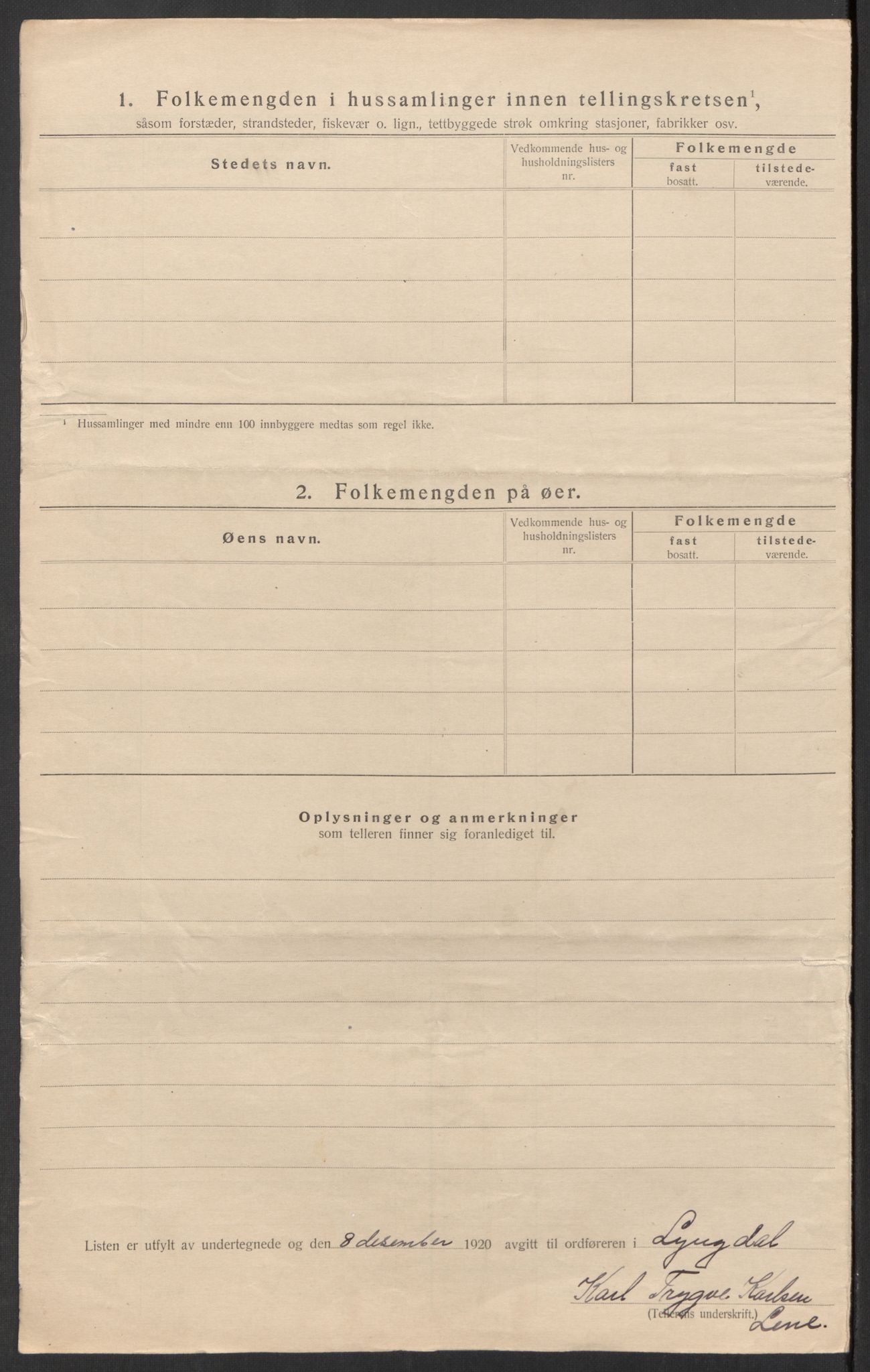 SAK, 1920 census for Lyngdal, 1920, p. 44