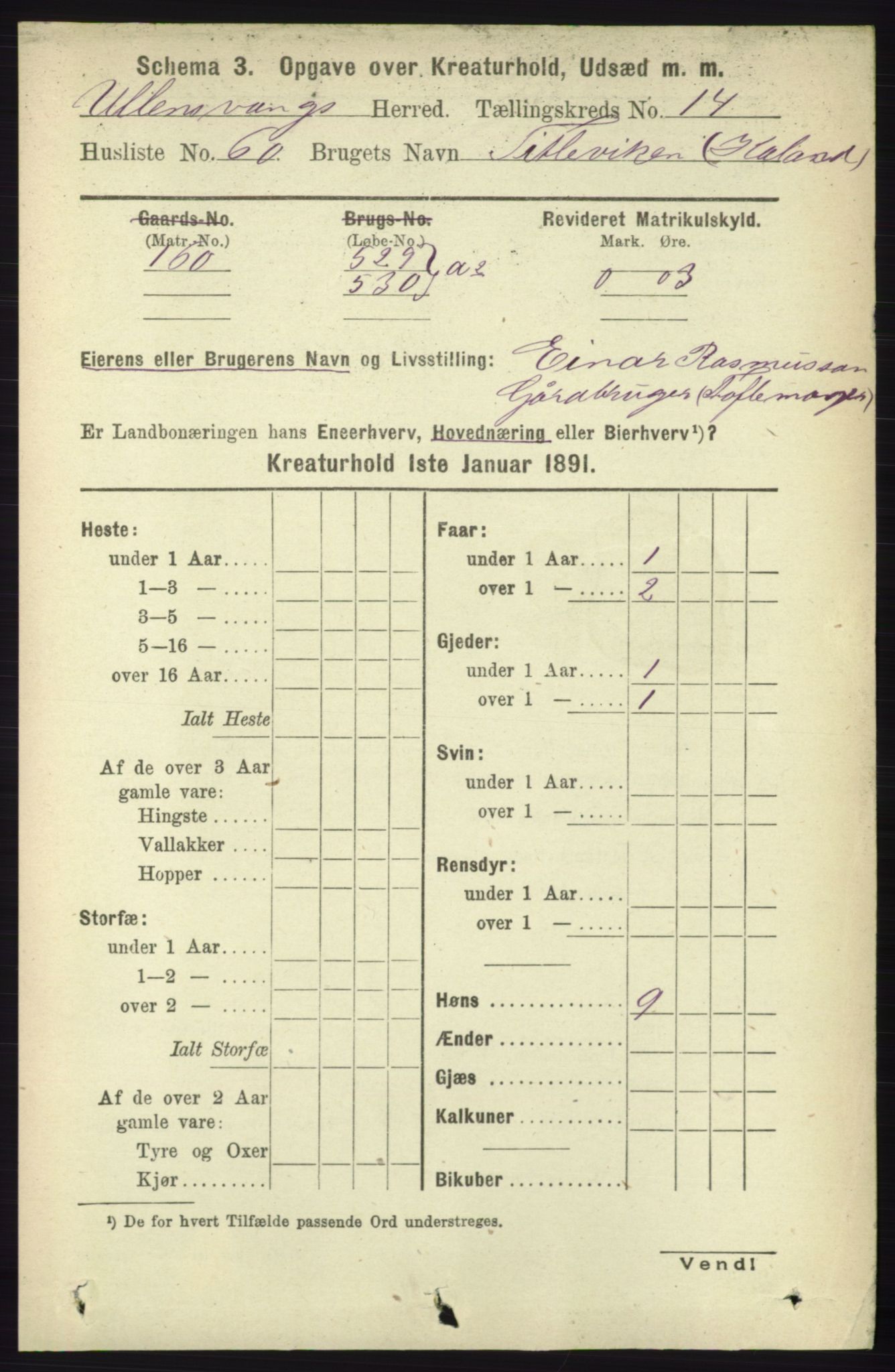 RA, 1891 census for 1230 Ullensvang, 1891, p. 8416