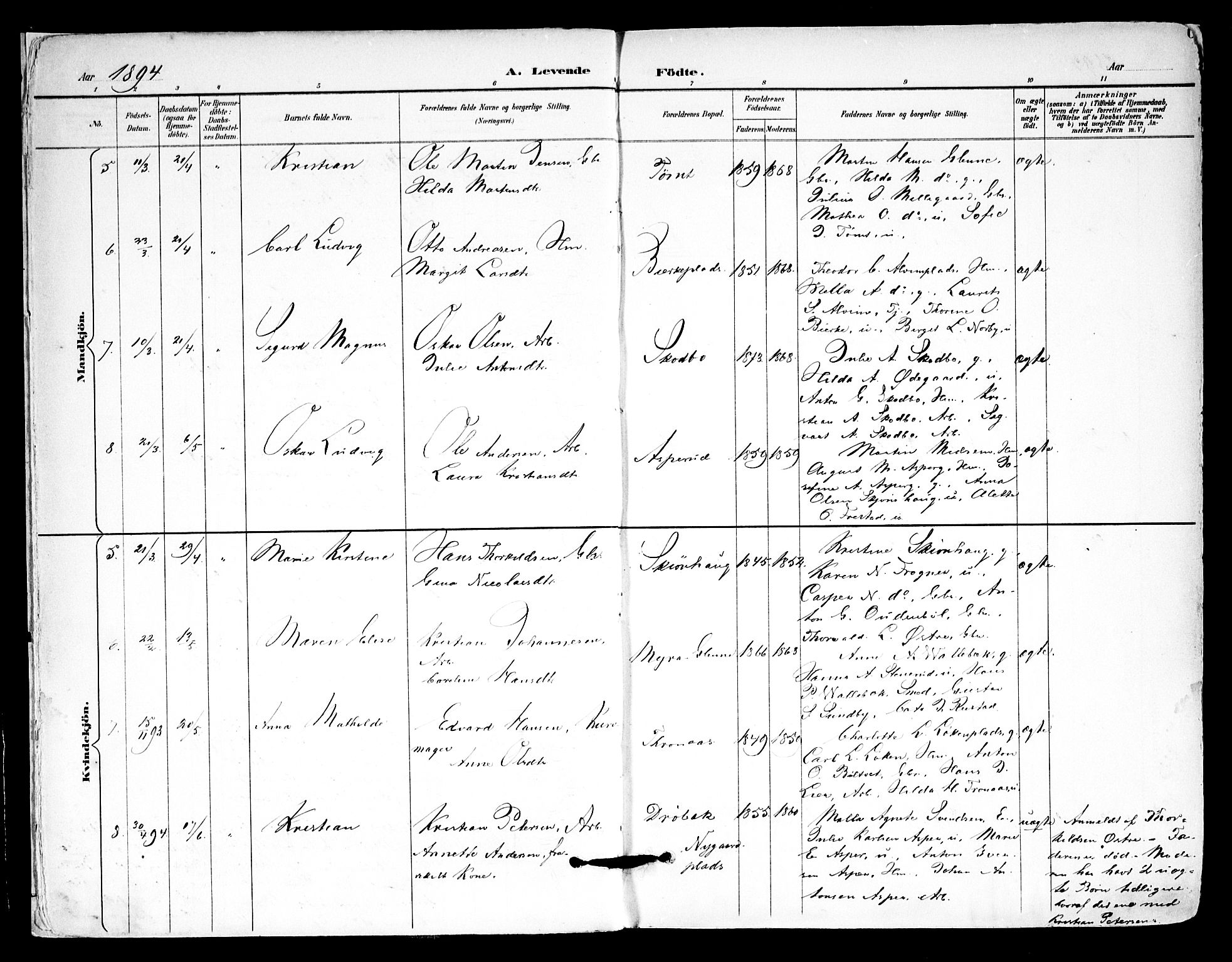Kråkstad prestekontor Kirkebøker, SAO/A-10125a/F/Fa/L0010: Parish register (official) no. I 10, 1893-1931, p. 6