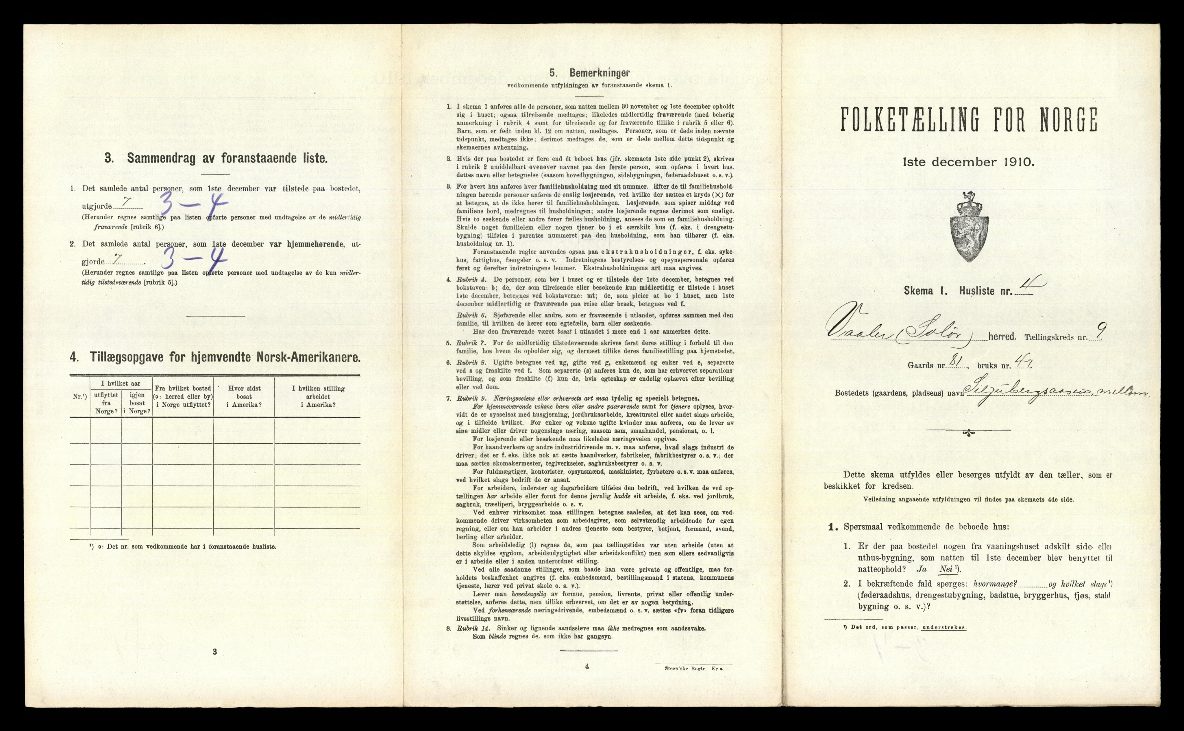 RA, 1910 census for Våler, 1910, p. 1273