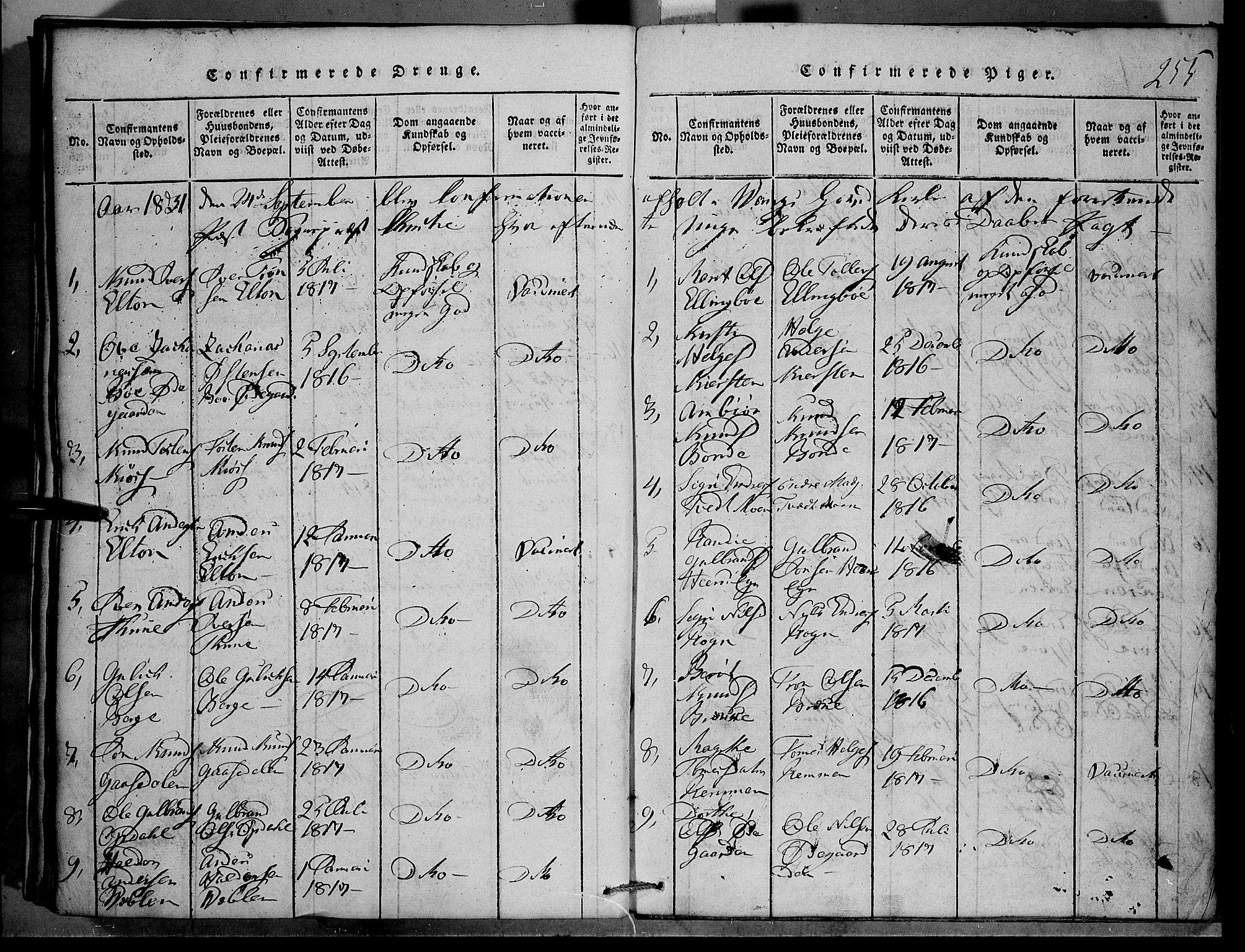 Vang prestekontor, Valdres, SAH/PREST-140/H/Hb/L0001: Parish register (copy) no. 1, 1814-1820, p. 255