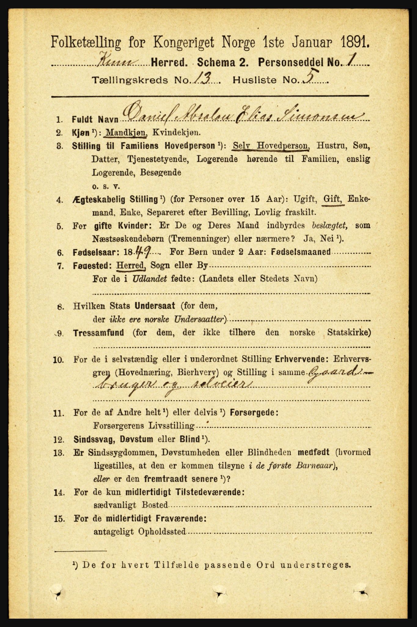 RA, 1891 census for 1437 Kinn, 1891, p. 5076