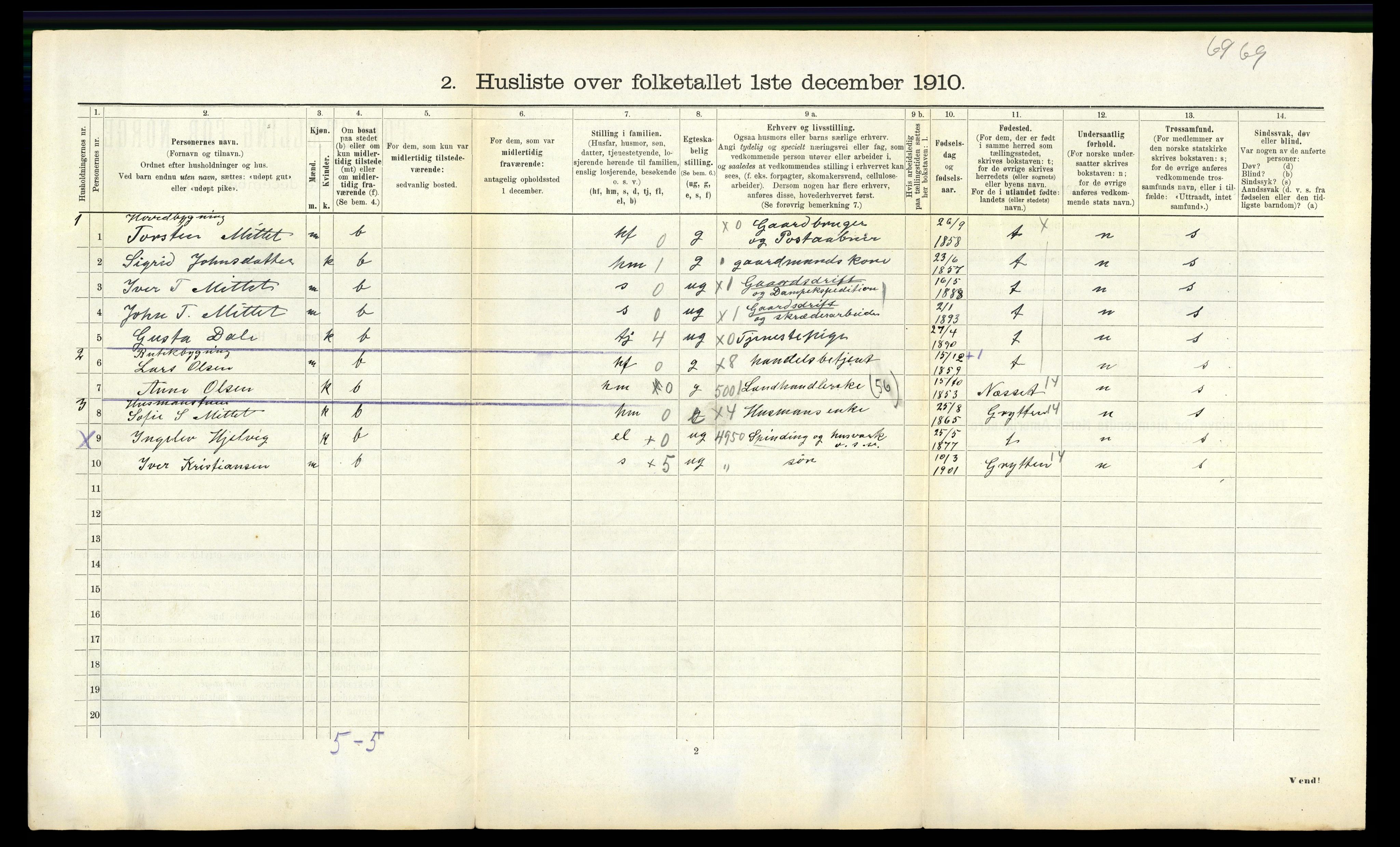 RA, 1910 census for Veøy, 1910, p. 337