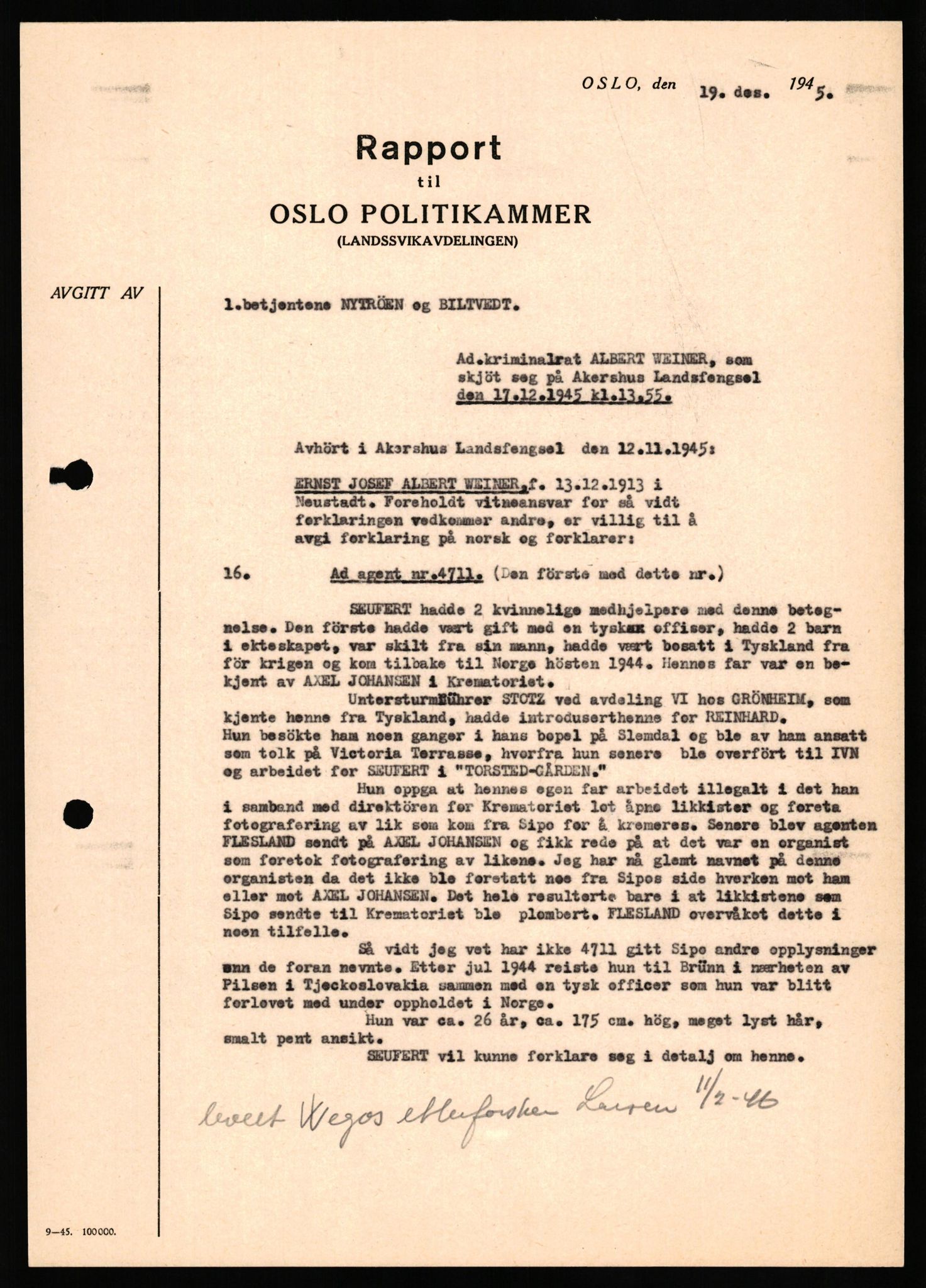 Forsvaret, Forsvarets overkommando II, AV/RA-RAFA-3915/D/Db/L0035: CI Questionaires. Tyske okkupasjonsstyrker i Norge. Tyskere., 1945-1946, p. 253