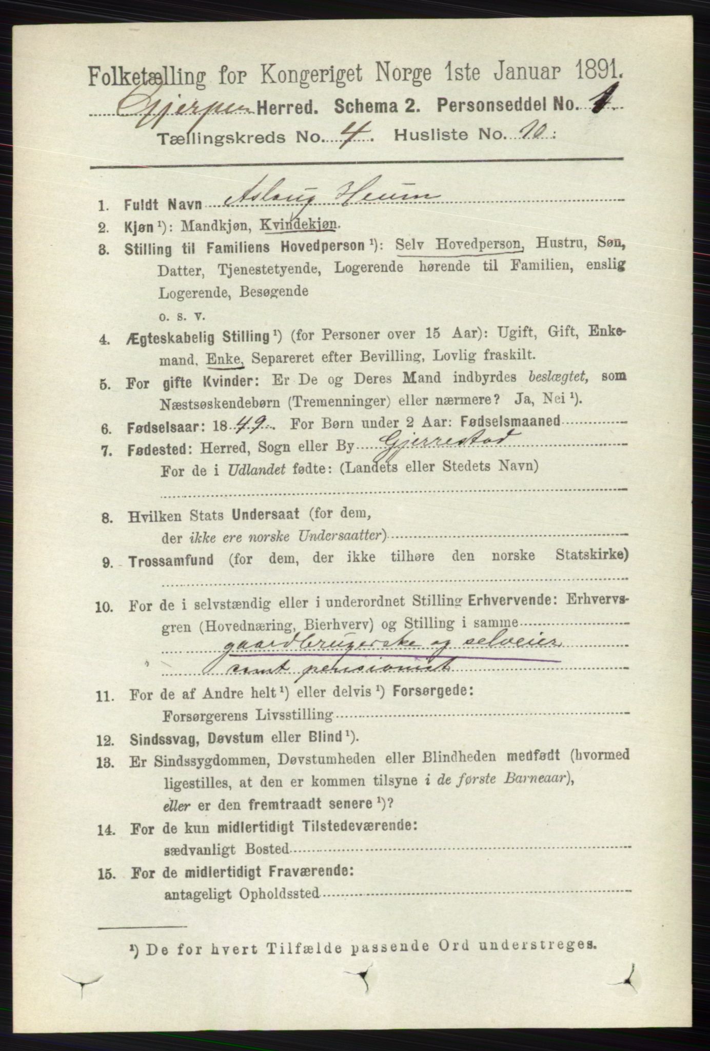 RA, 1891 census for 0812 Gjerpen, 1891, p. 1997