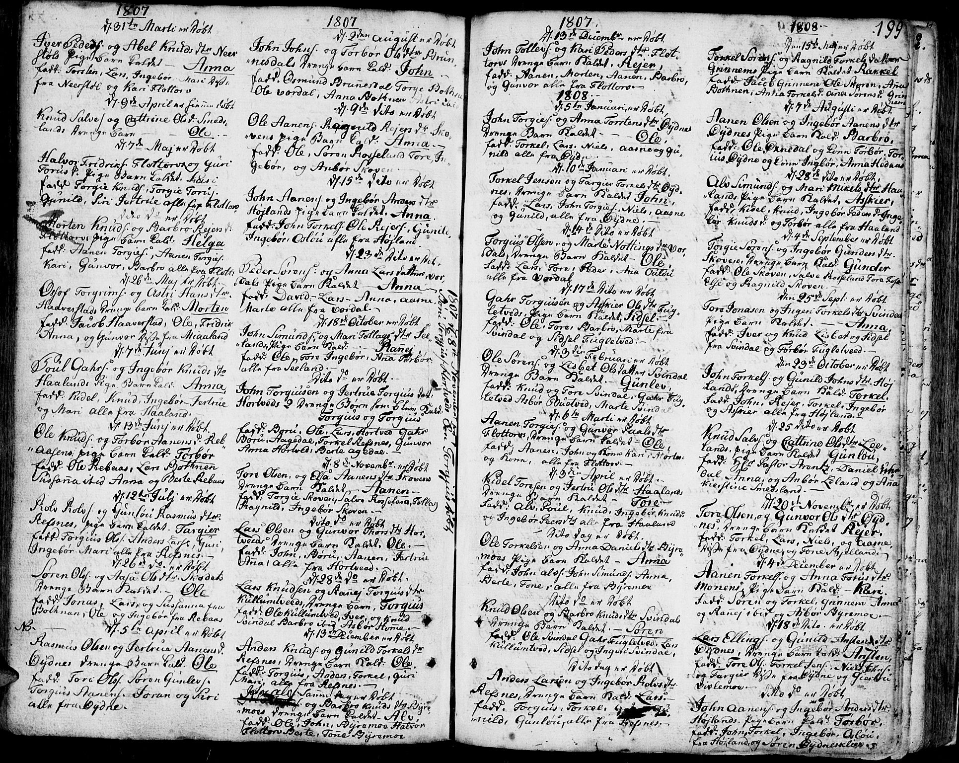 Bjelland sokneprestkontor, SAK/1111-0005/F/Fa/Faa/L0001: Parish register (official) no. A 1 /3, 1793-1815, p. 199
