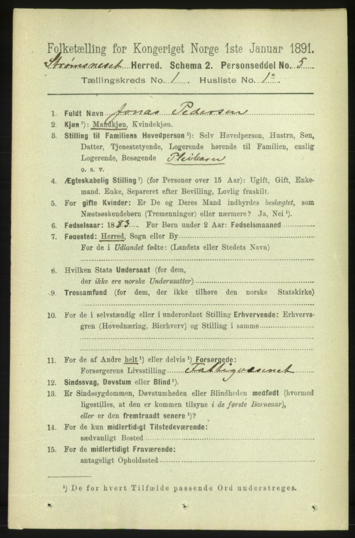 RA, 1891 census for 1559 Straumsnes, 1891, p. 47