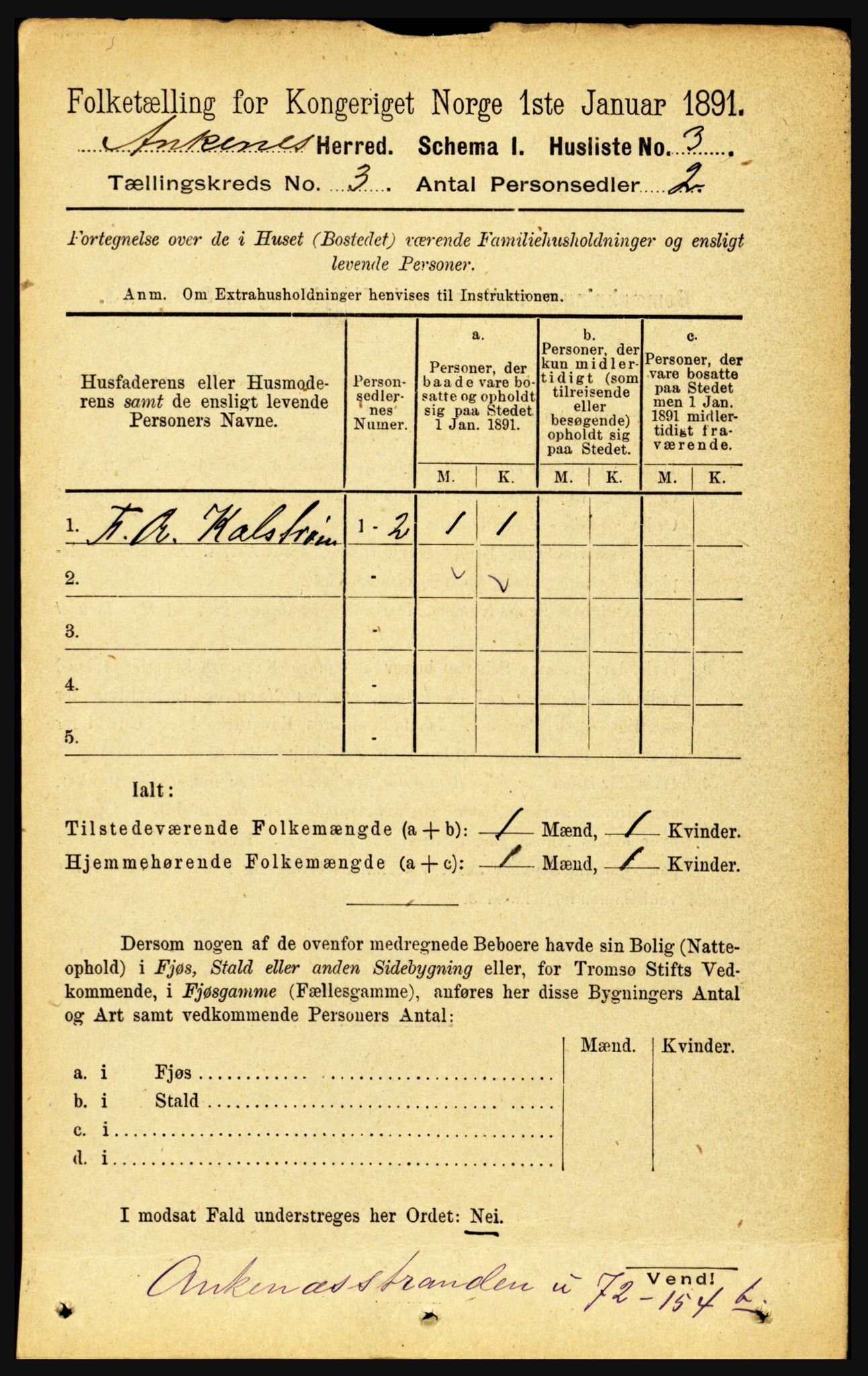 RA, 1891 census for 1855 Ankenes, 1891, p. 1466