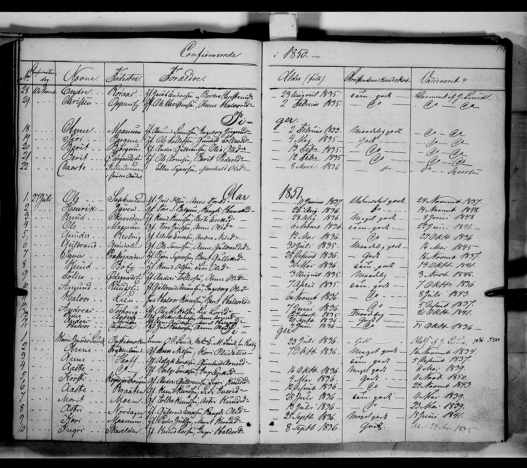 Nord-Aurdal prestekontor, SAH/PREST-132/H/Ha/Haa/L0004: Parish register (official) no. 4, 1842-1863, p. 134