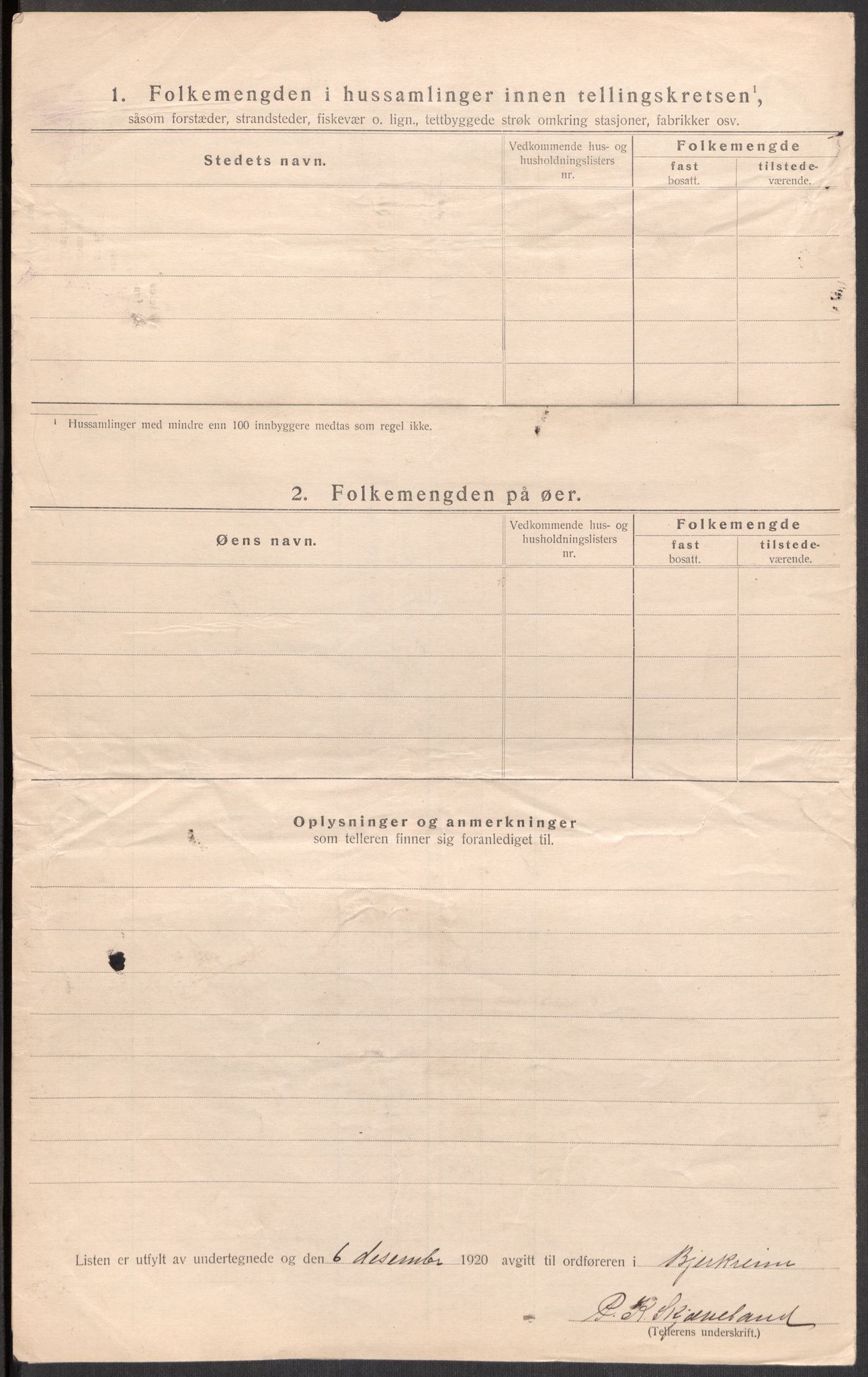 SAST, 1920 census for Bjerkreim, 1920, p. 9