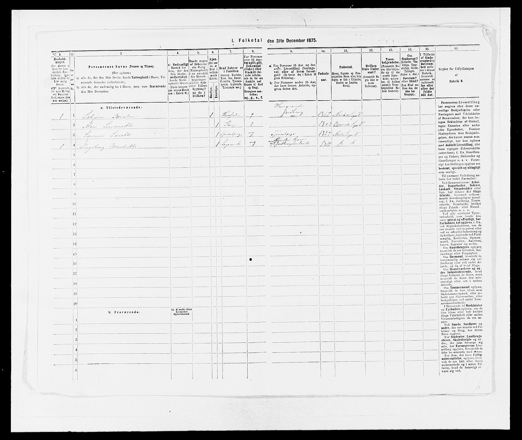 SAB, 1875 census for 1218P Finnås, 1875, p. 527