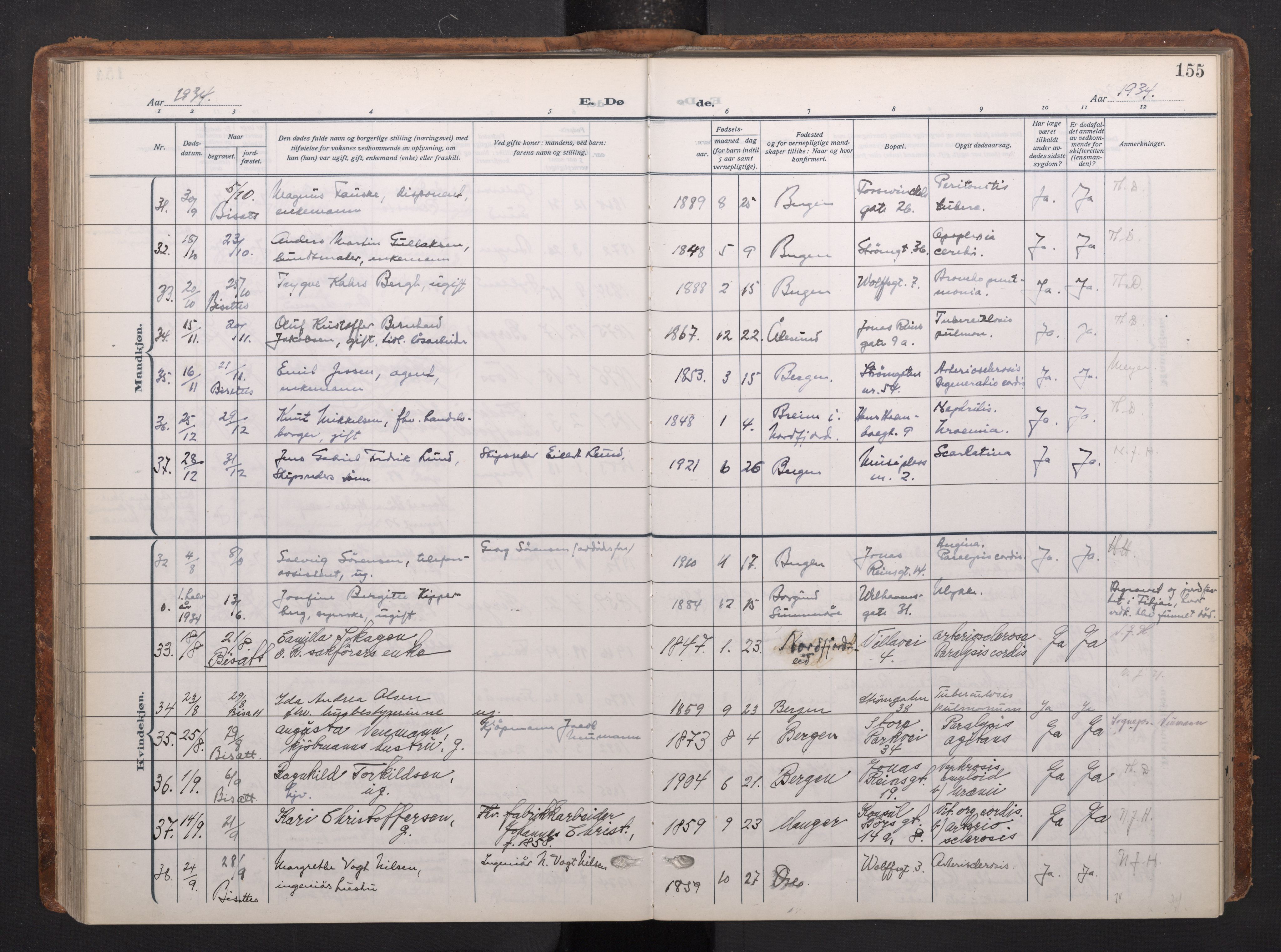 Johanneskirken sokneprestembete, AV/SAB-A-76001/H/Haa/L0020: Parish register (official) no. E 2, 1916-1951, p. 155