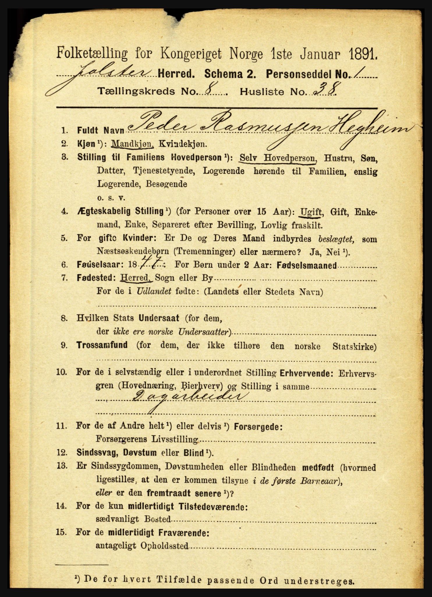 RA, 1891 census for 1431 Jølster, 1891, p. 3090