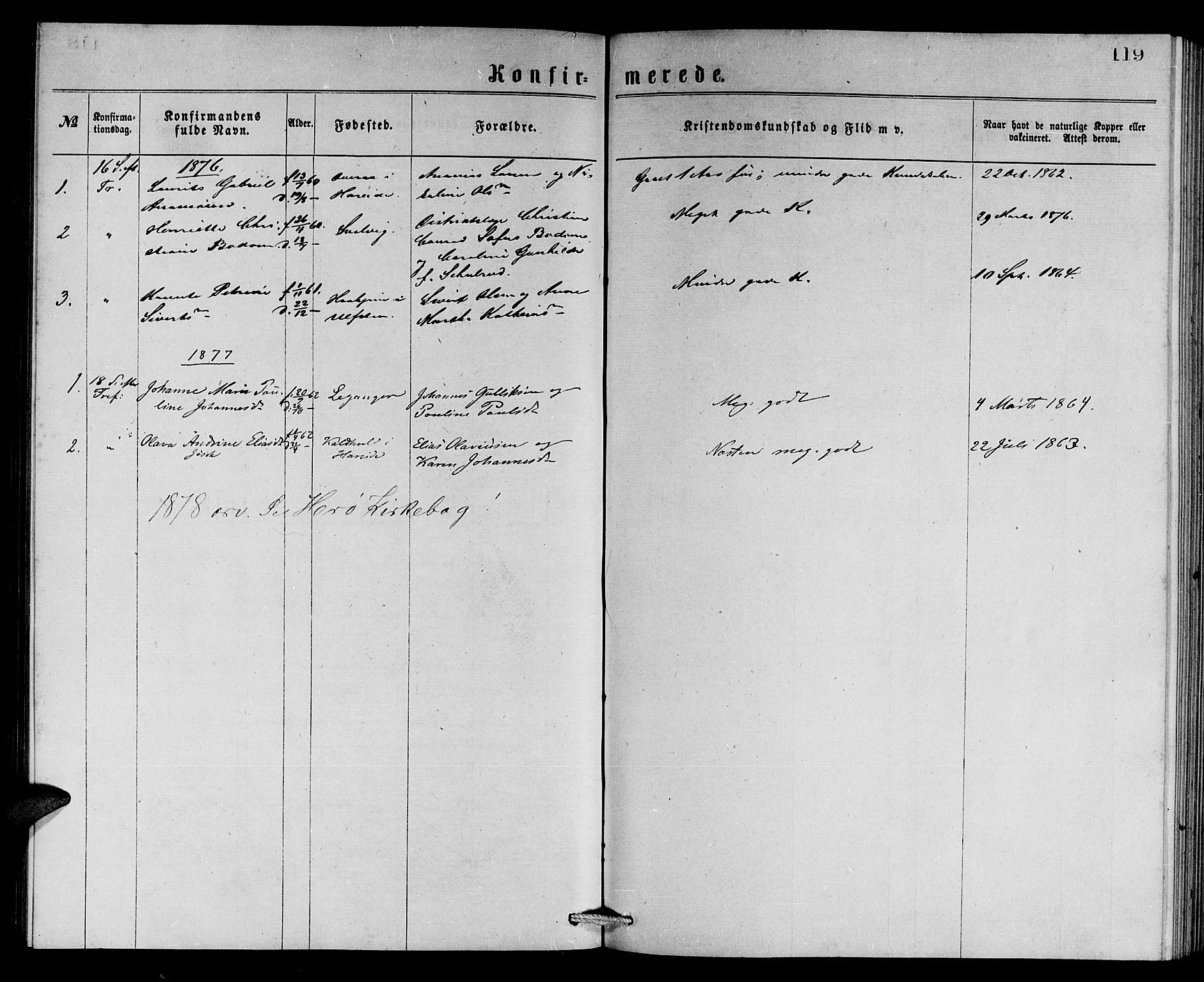 Ministerialprotokoller, klokkerbøker og fødselsregistre - Møre og Romsdal, AV/SAT-A-1454/508/L0094: Parish register (official) no. 508A01, 1873-1886, p. 119