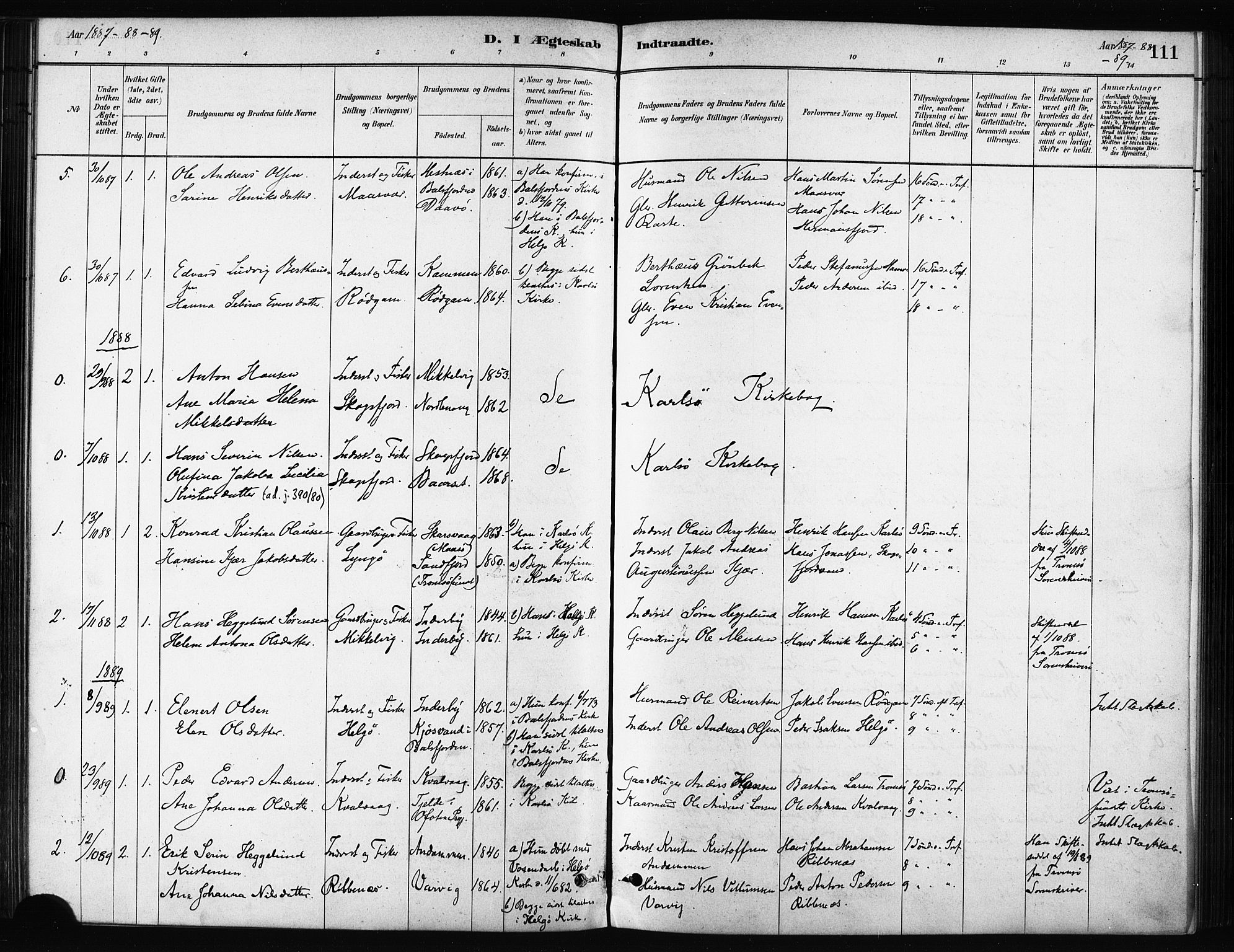 Karlsøy sokneprestembete, SATØ/S-1299/H/Ha/Haa/L0011kirke: Parish register (official) no. 11, 1879-1892, p. 111