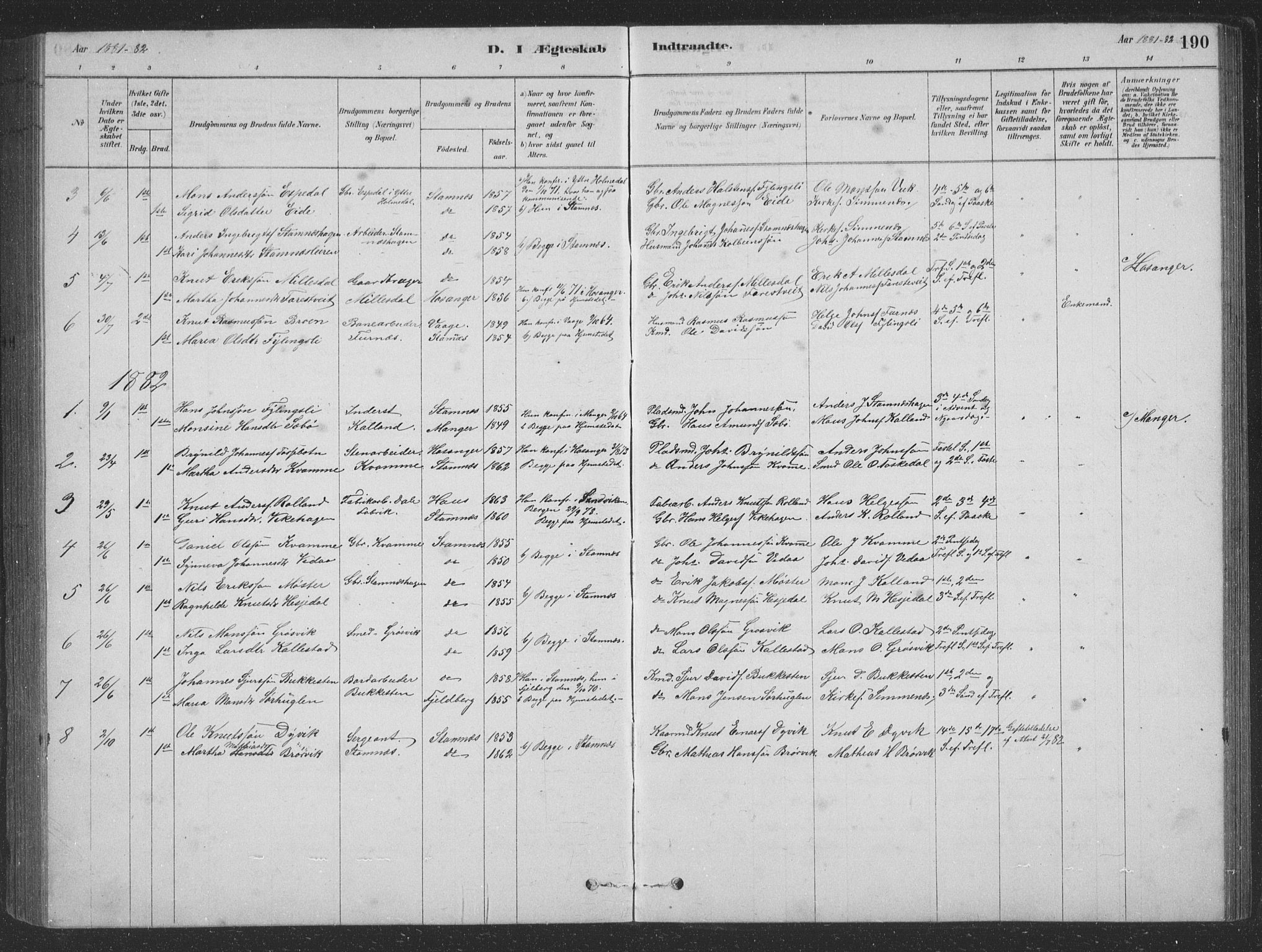 Vaksdal Sokneprestembete, AV/SAB-A-78901/H/Hab: Parish register (copy) no. D 1, 1878-1939, p. 190