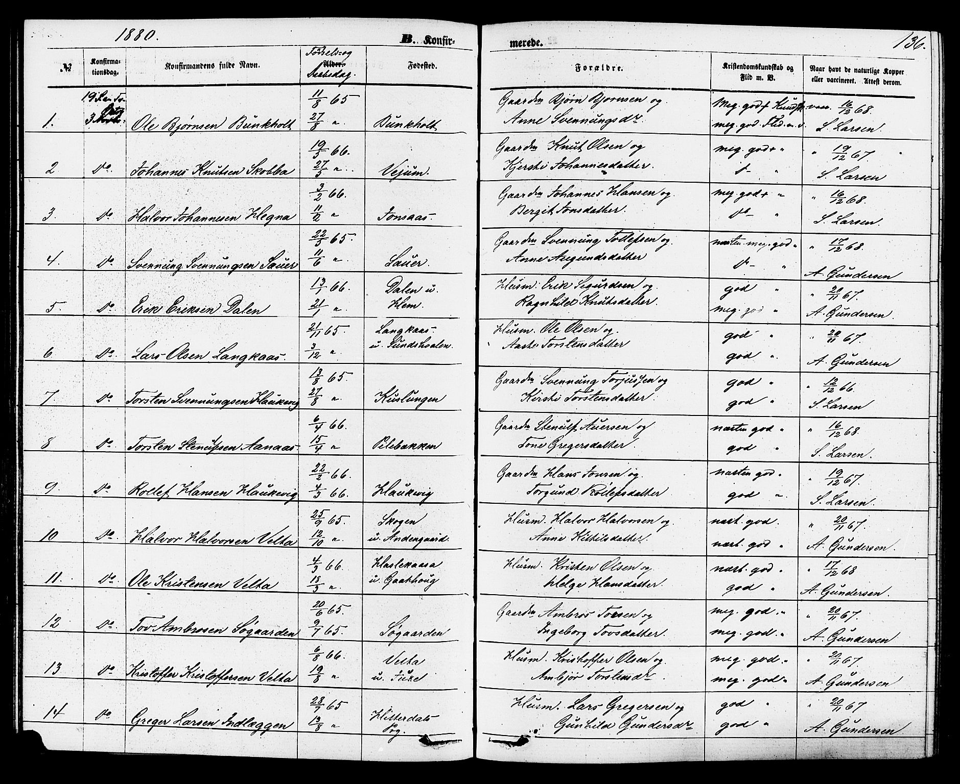 Sauherad kirkebøker, SAKO/A-298/F/Fa/L0008: Parish register (official) no. I 8, 1873-1886, p. 136