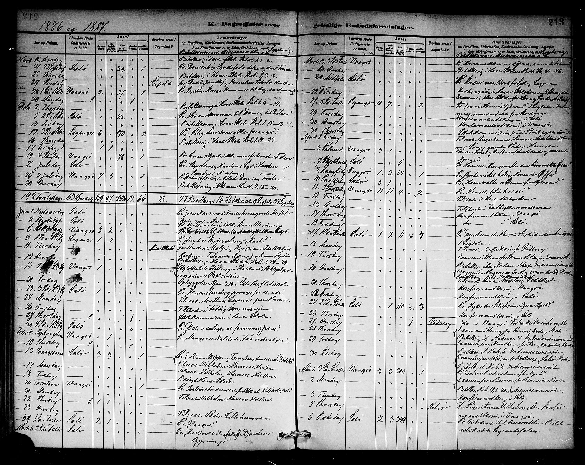Selje sokneprestembete, SAB/A-99938/H/Ha/Haa/Haab: Parish register (official) no. B 1, 1881-1890, p. 213