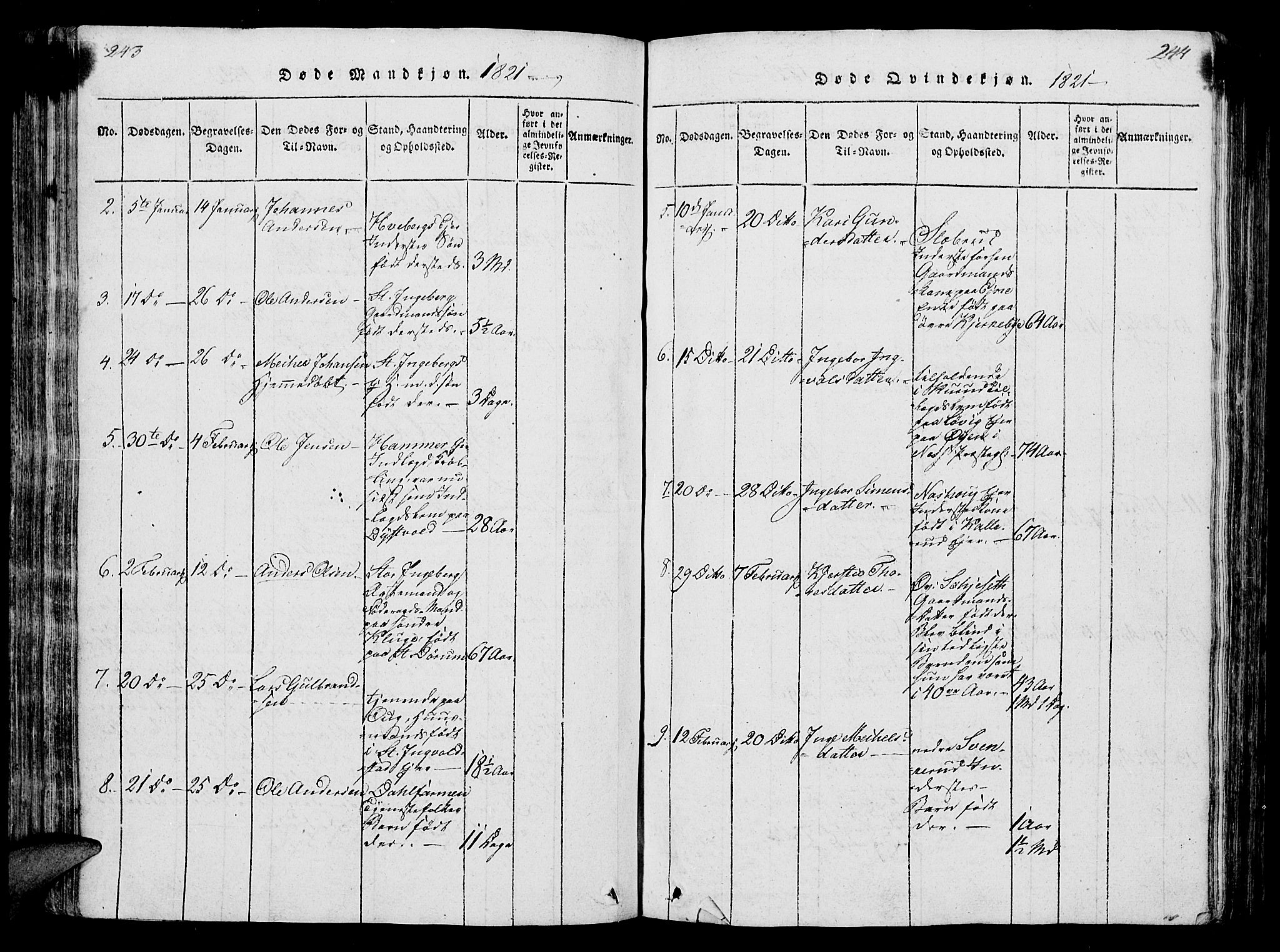 Vang prestekontor, Hedmark, AV/SAH-PREST-008/H/Ha/Hab/L0004: Parish register (copy) no. 4, 1813-1827, p. 243-244