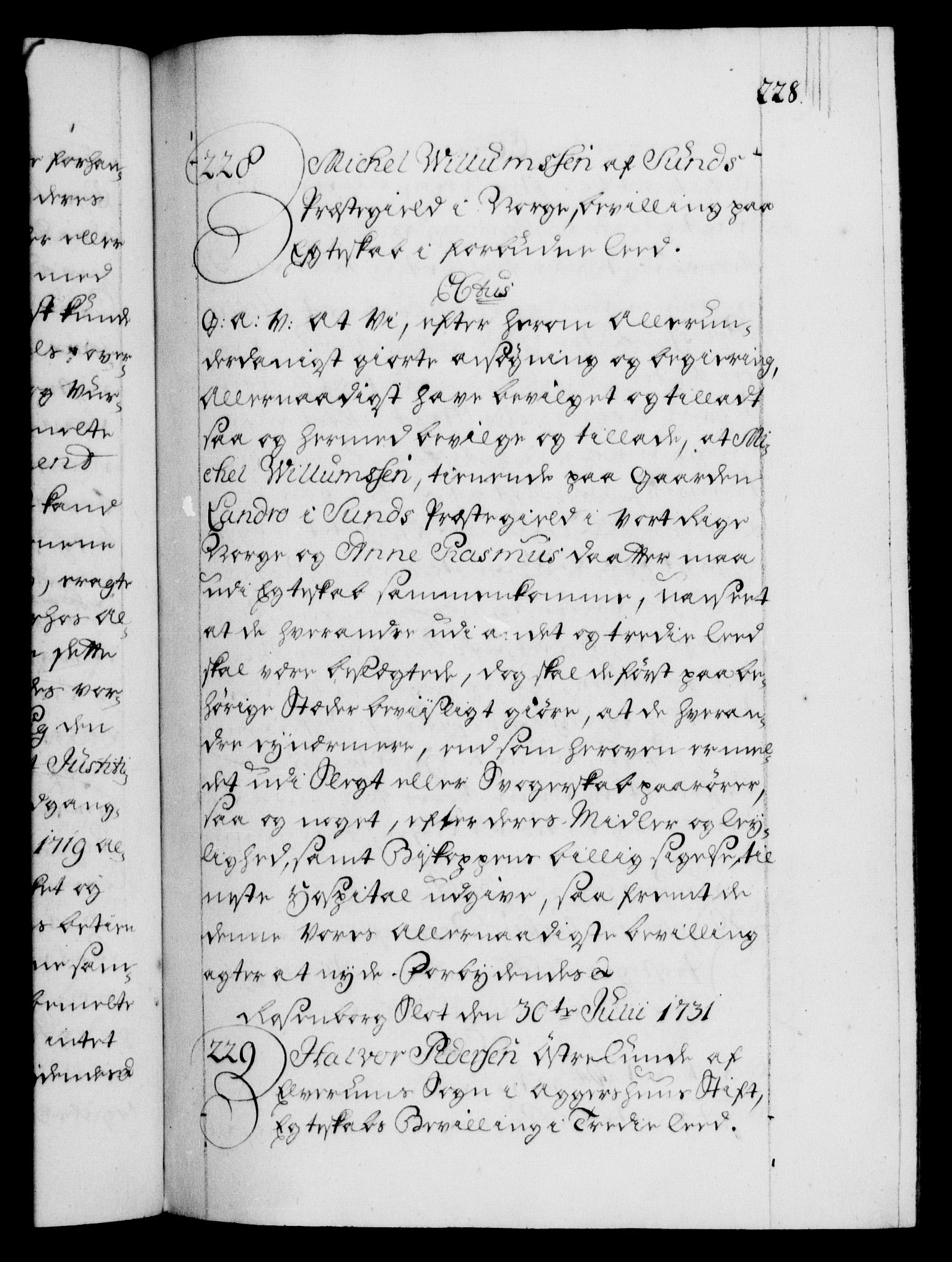 Danske Kanselli 1572-1799, AV/RA-EA-3023/F/Fc/Fca/Fcaa/L0027: Norske registre, 1730-1732, p. 228a