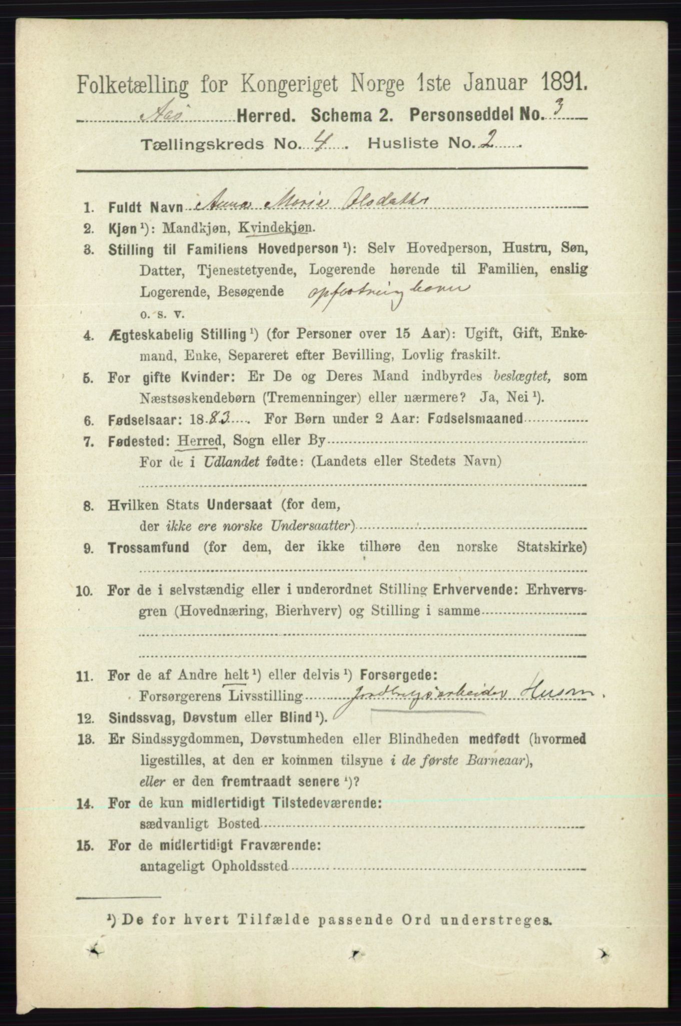 RA, 1891 census for 0214 Ås, 1891, p. 3050