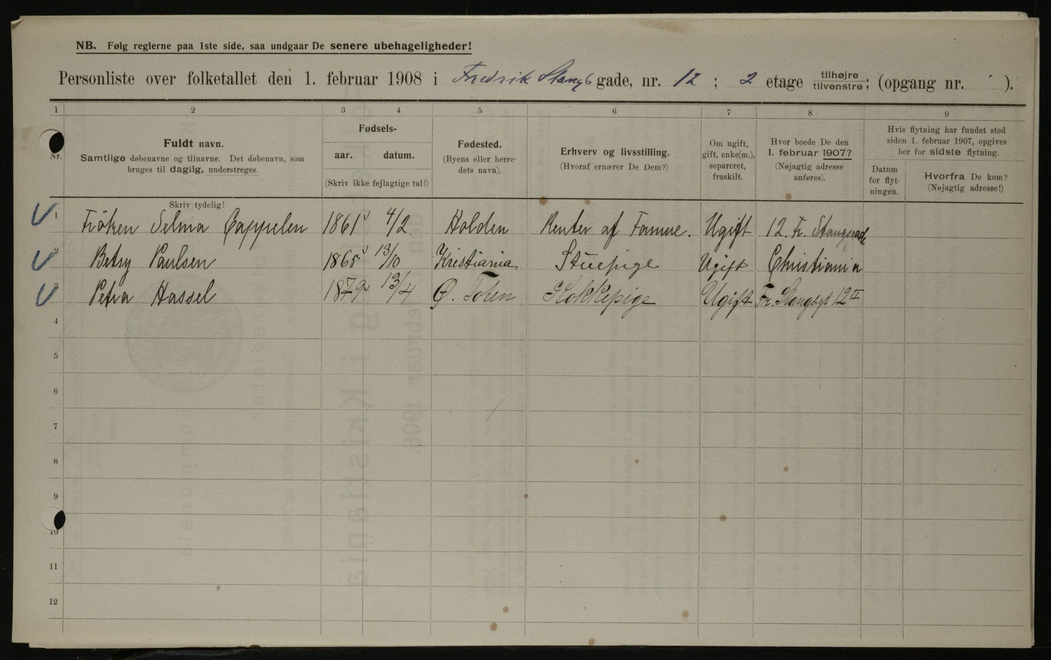 OBA, Municipal Census 1908 for Kristiania, 1908, p. 24061