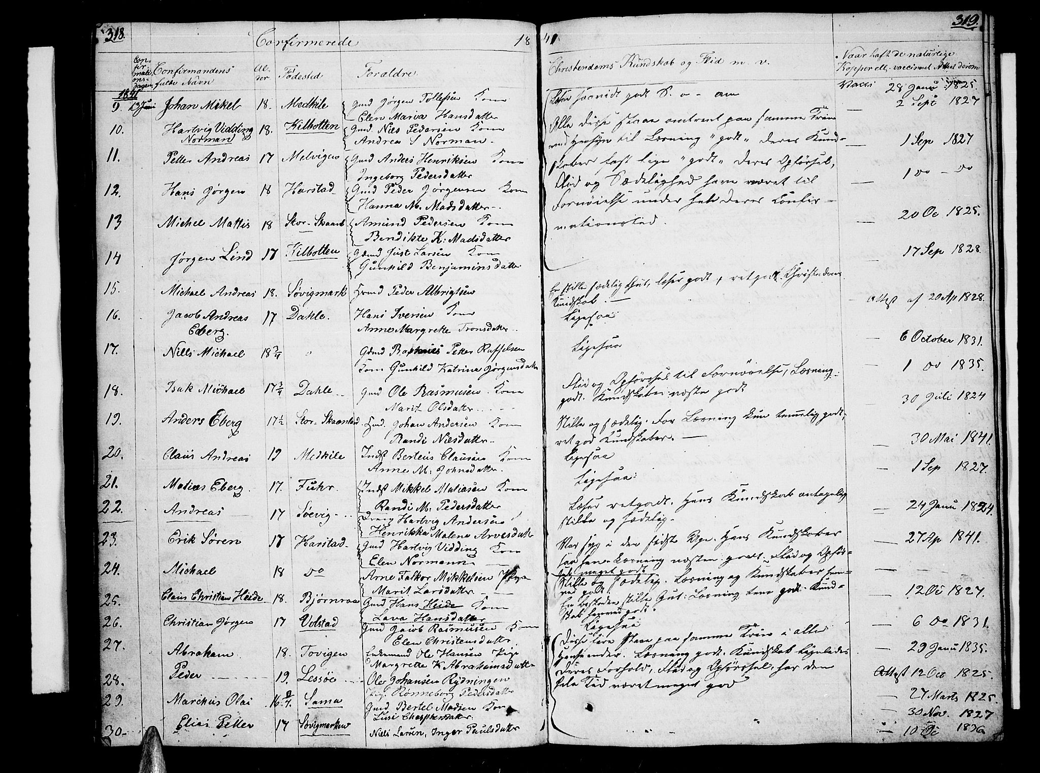 Trondenes sokneprestkontor, SATØ/S-1319/H/Hb/L0005klokker: Parish register (copy) no. 5, 1834-1845, p. 318-319