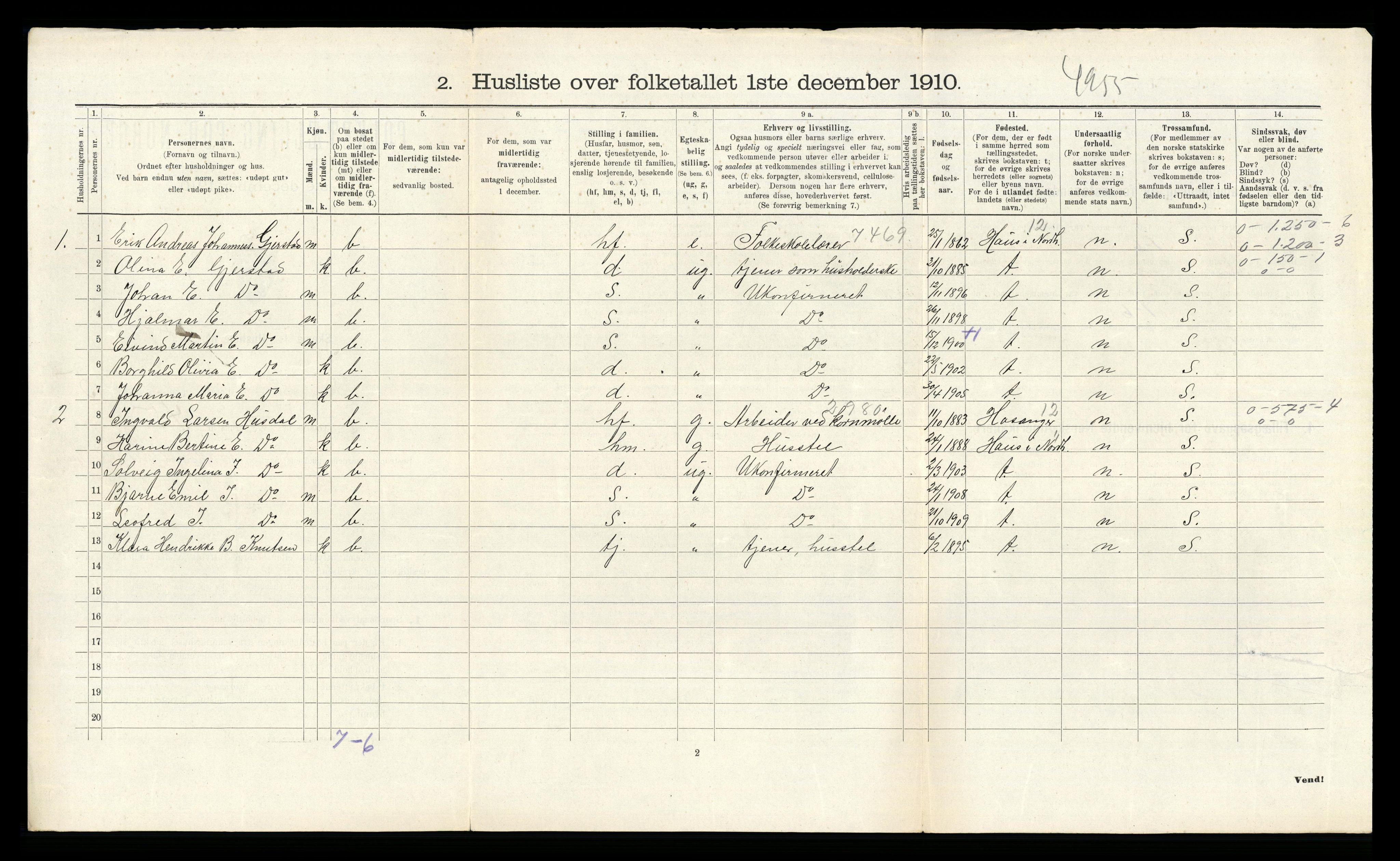 RA, 1910 census for Bruvik, 1910, p. 379