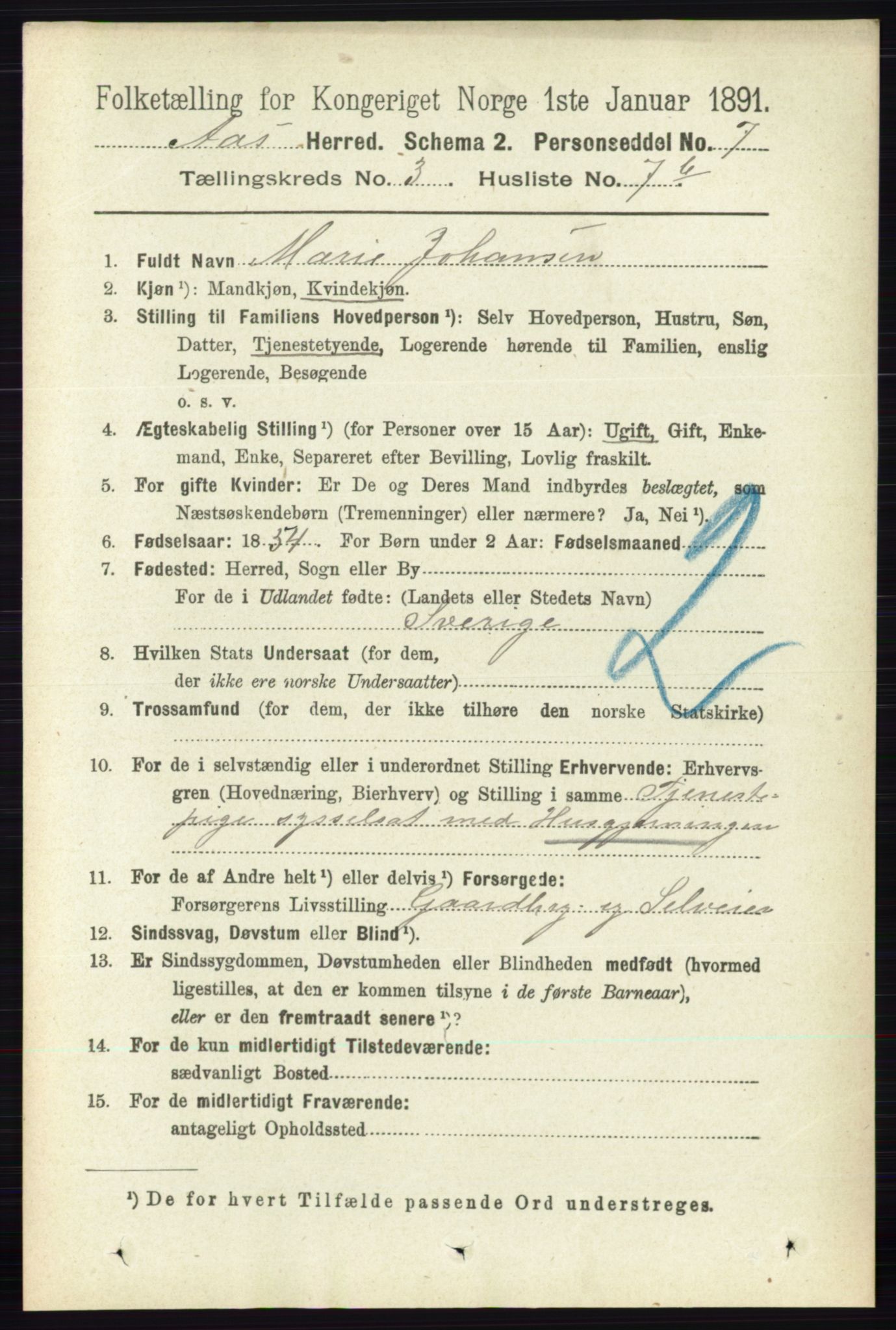 RA, 1891 census for 0214 Ås, 1891, p. 2758