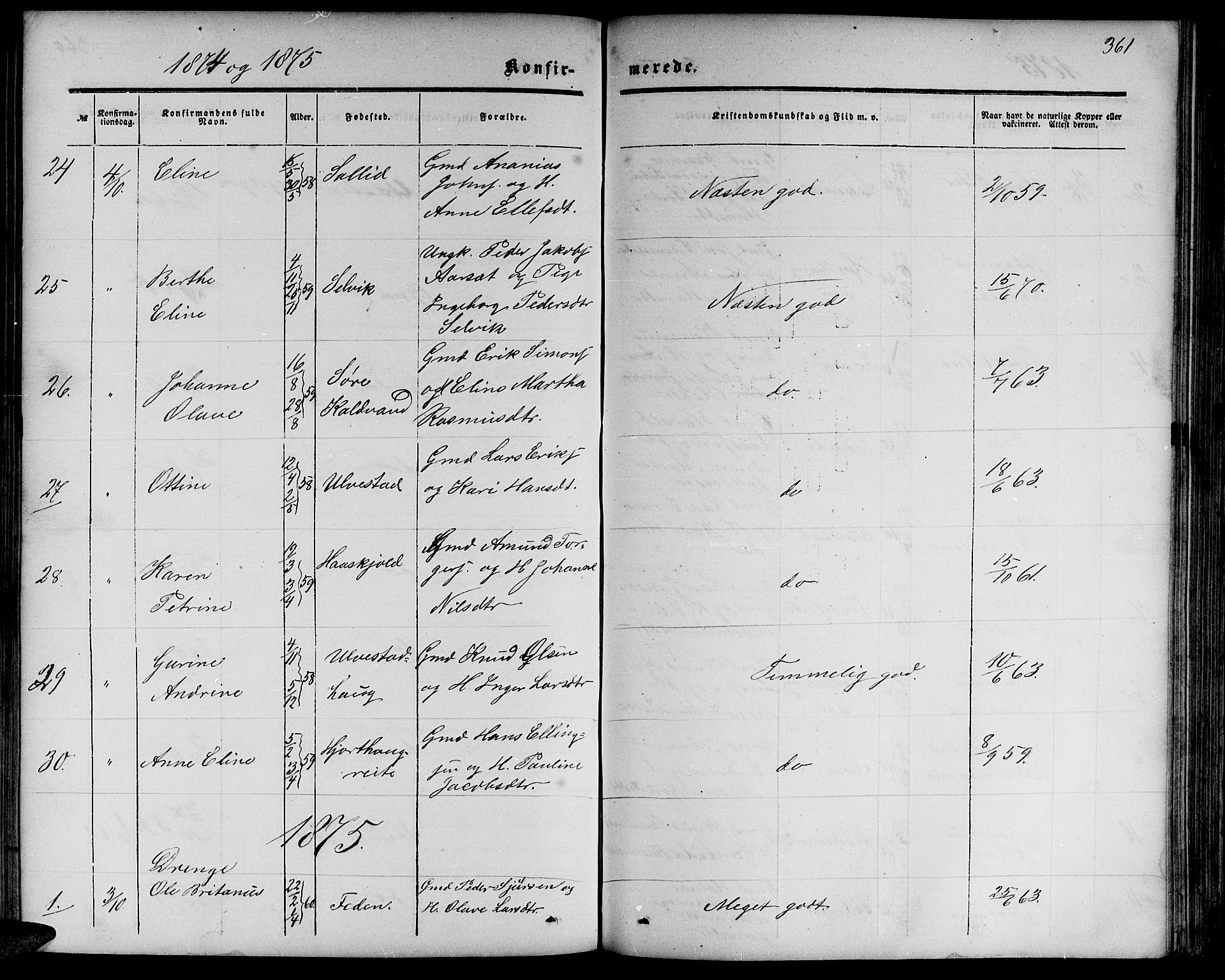 Ministerialprotokoller, klokkerbøker og fødselsregistre - Møre og Romsdal, SAT/A-1454/511/L0157: Parish register (copy) no. 511C03, 1864-1884, p. 361