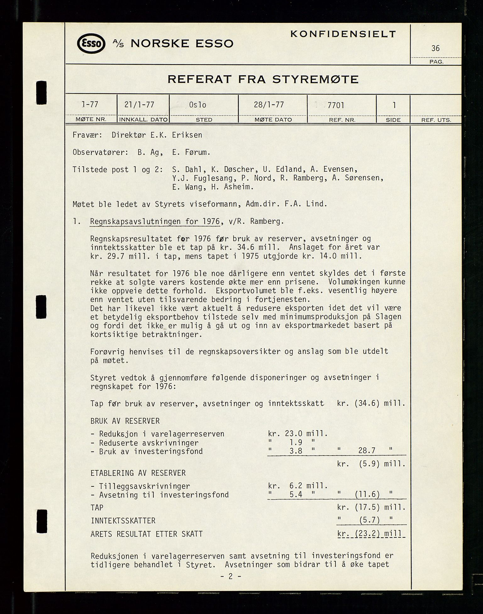 Pa 0982 - Esso Norge A/S, SAST/A-100448/A/Aa/L0003/0003: Den administrerende direksjon Board minutes (styrereferater) og Bedriftforsamlingsprotokoll / Den administrerende direksjon Board minutes (styrereferater), 1975-1985, p. 36