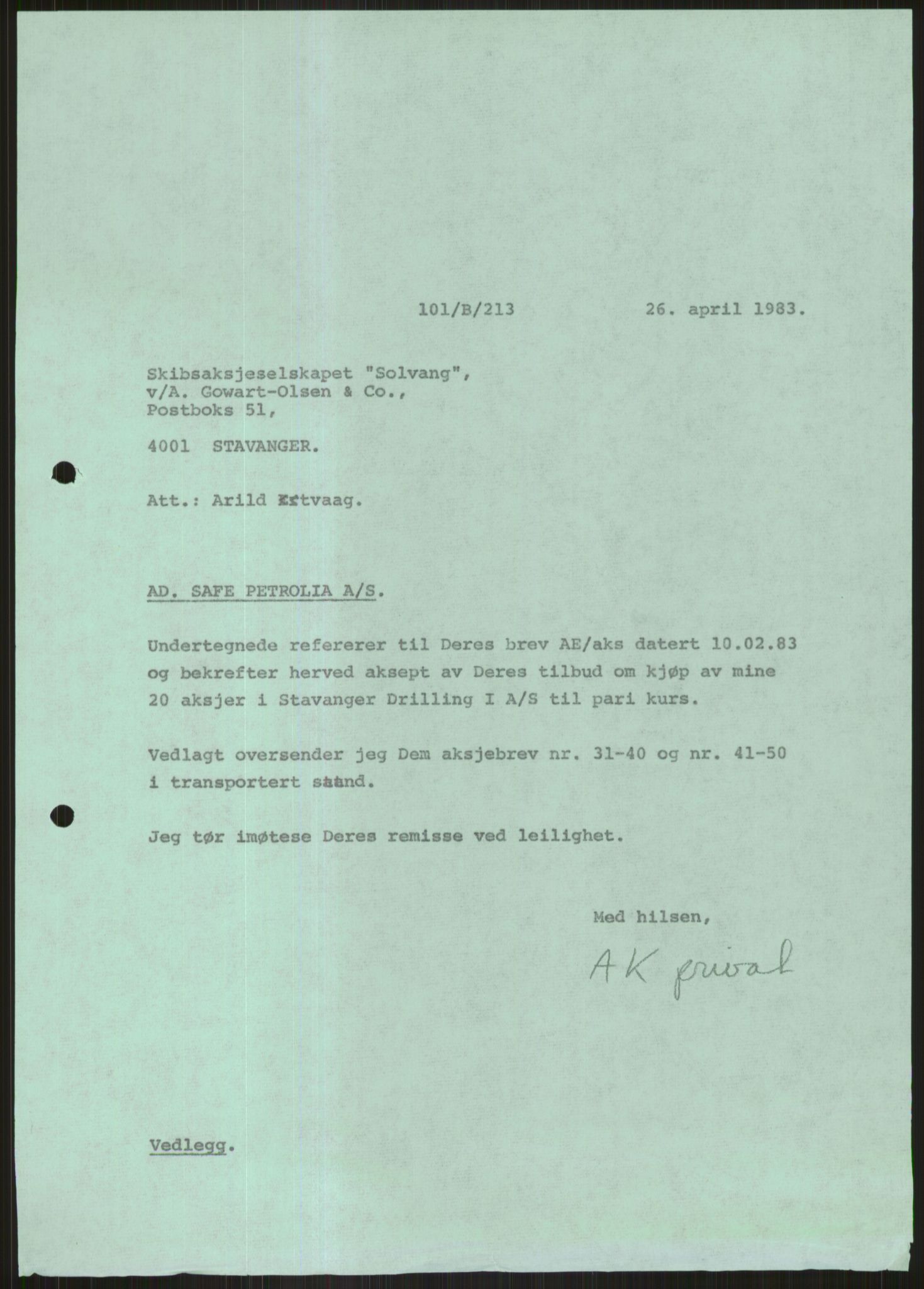 Pa 1503 - Stavanger Drilling AS, AV/SAST-A-101906/D/L0005: Korrespondanse og saksdokumenter, 1974-1985, p. 1143