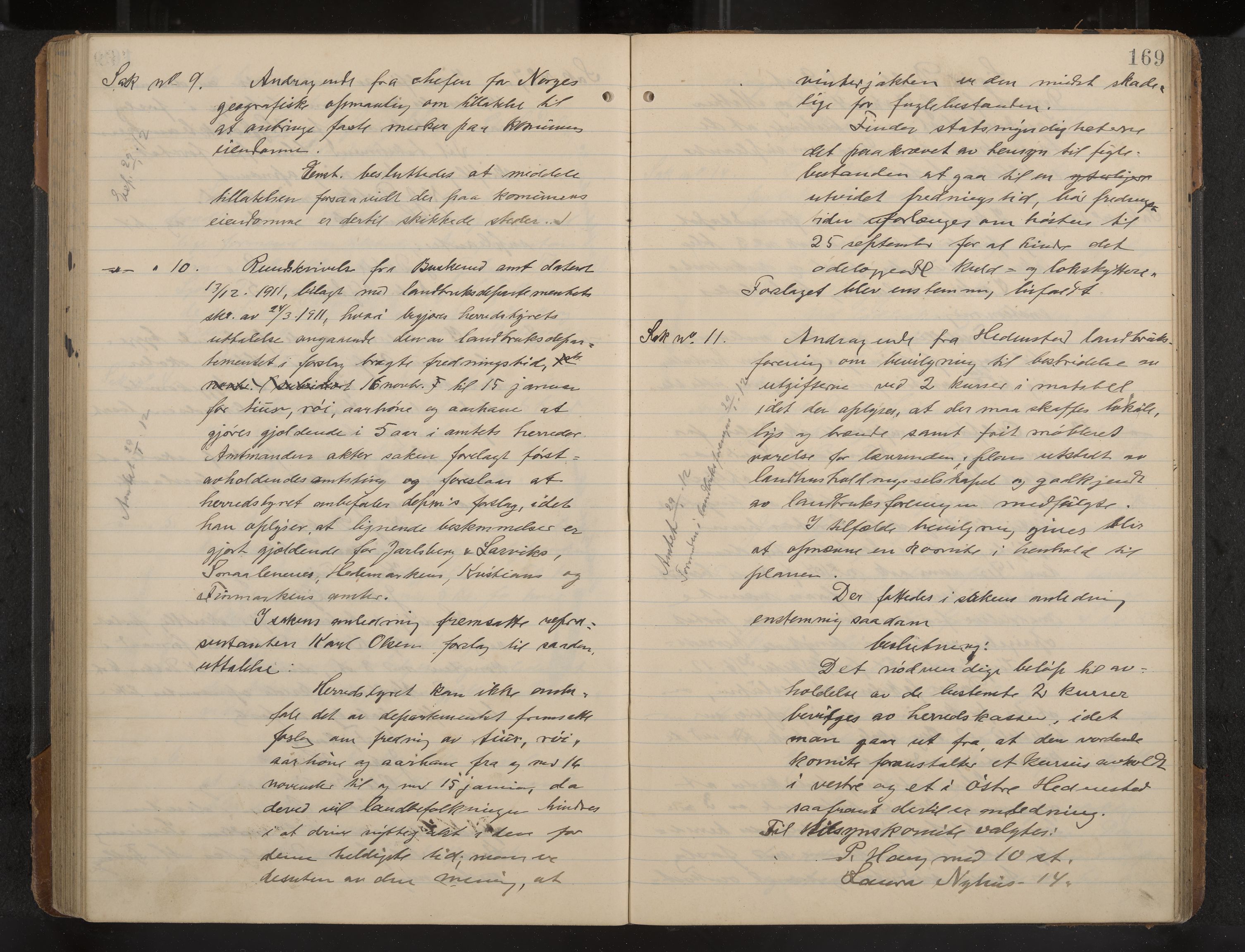 Øvre Sandsvær formannskap og sentraladministrasjon, IKAK/0630021/A/L0001: Møtebok med register, 1908-1913, p. 169