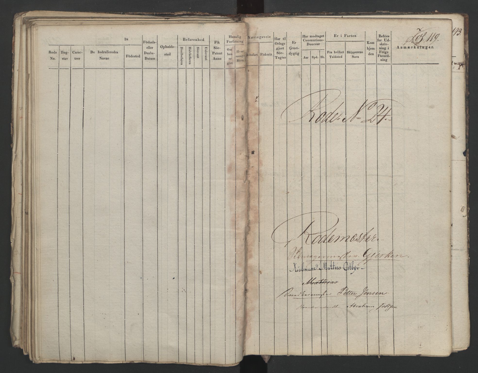Larvik innrulleringskontor, SAKO/A-787/F/Fa/L0001: Hovedrulle, 1836-1860, p. 119