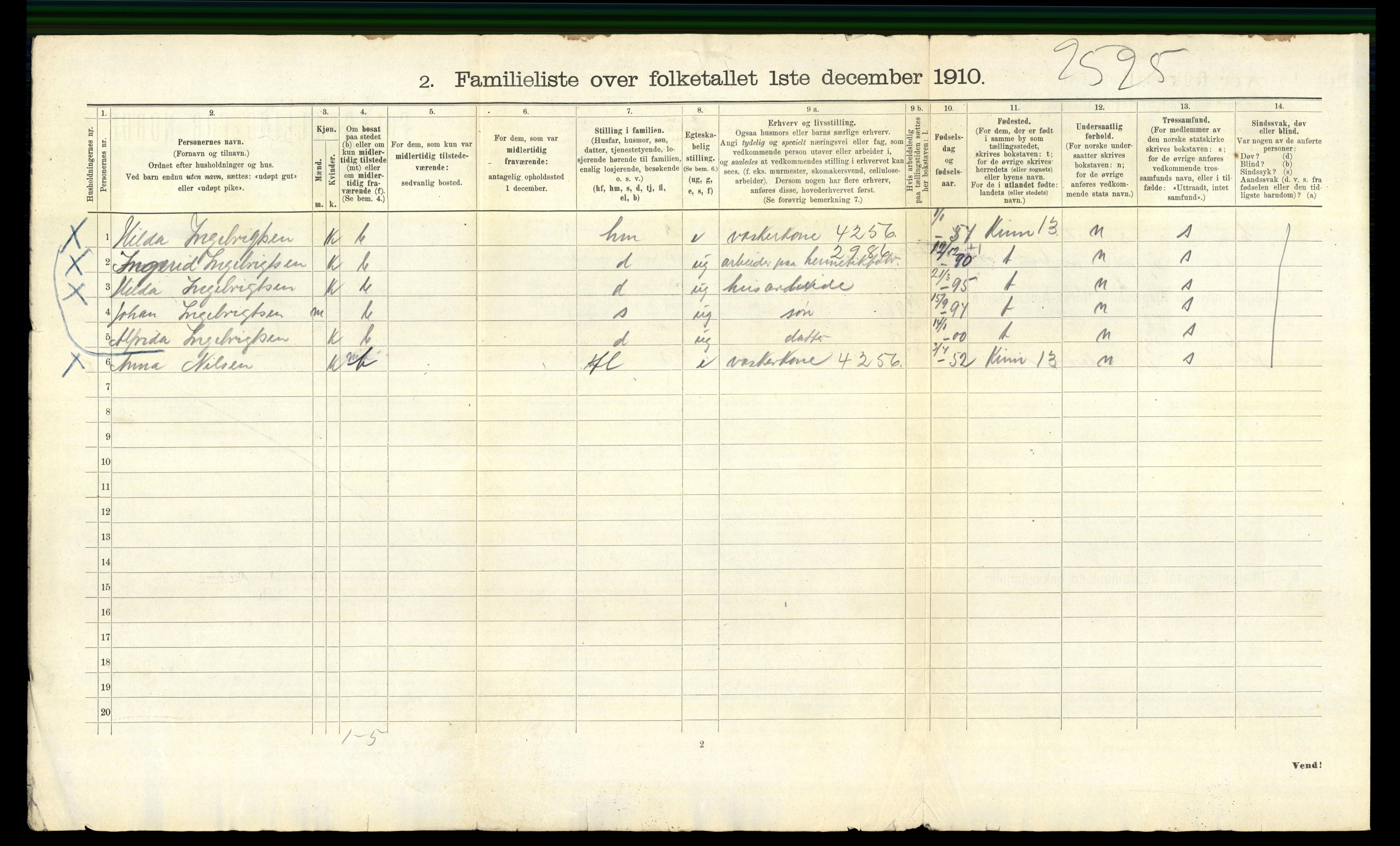 RA, 1910 census for Bergen, 1910, p. 25664