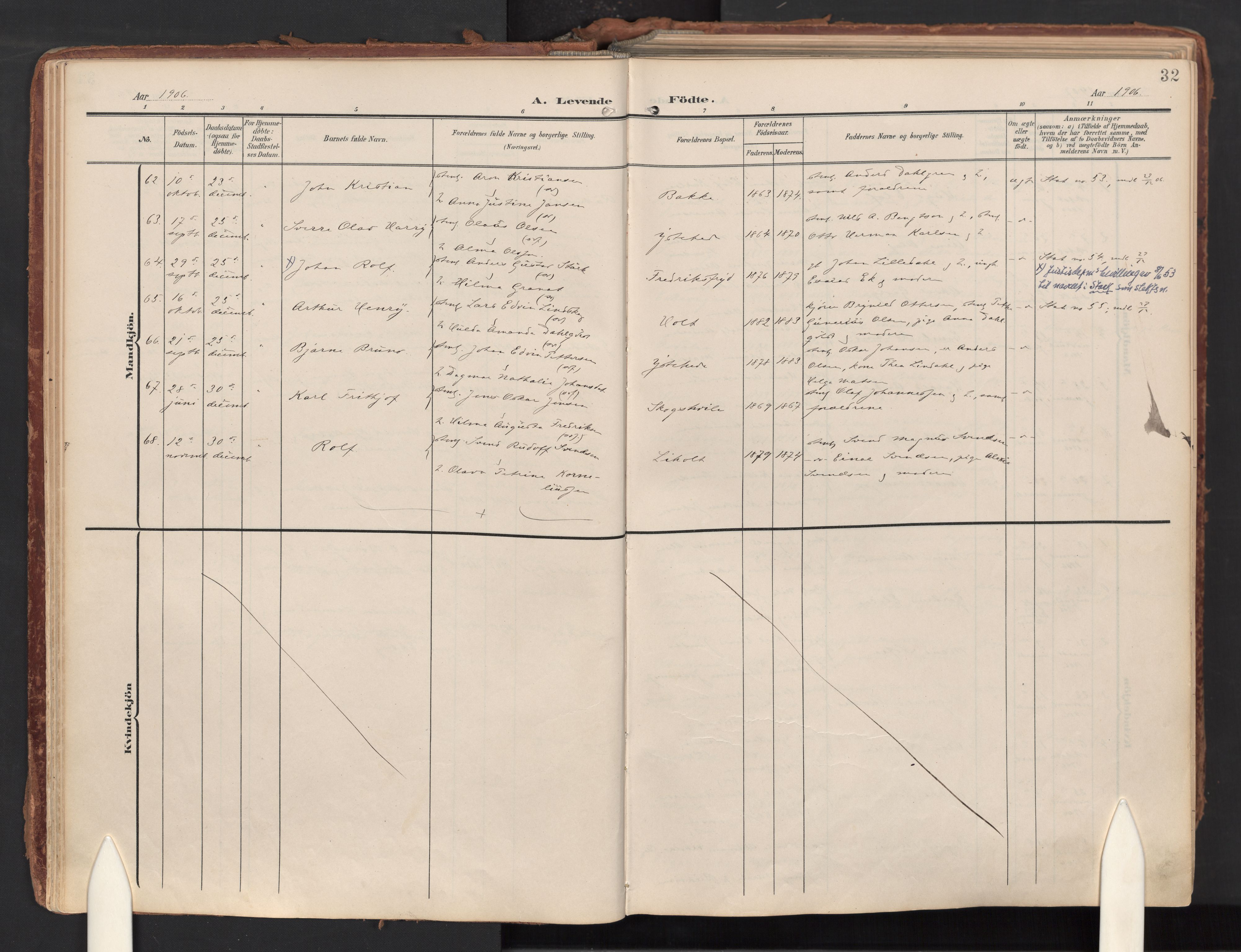 Idd prestekontor Kirkebøker, AV/SAO-A-10911/F/Fc/L0007: Parish register (official) no. III 7, 1904-1925, p. 32