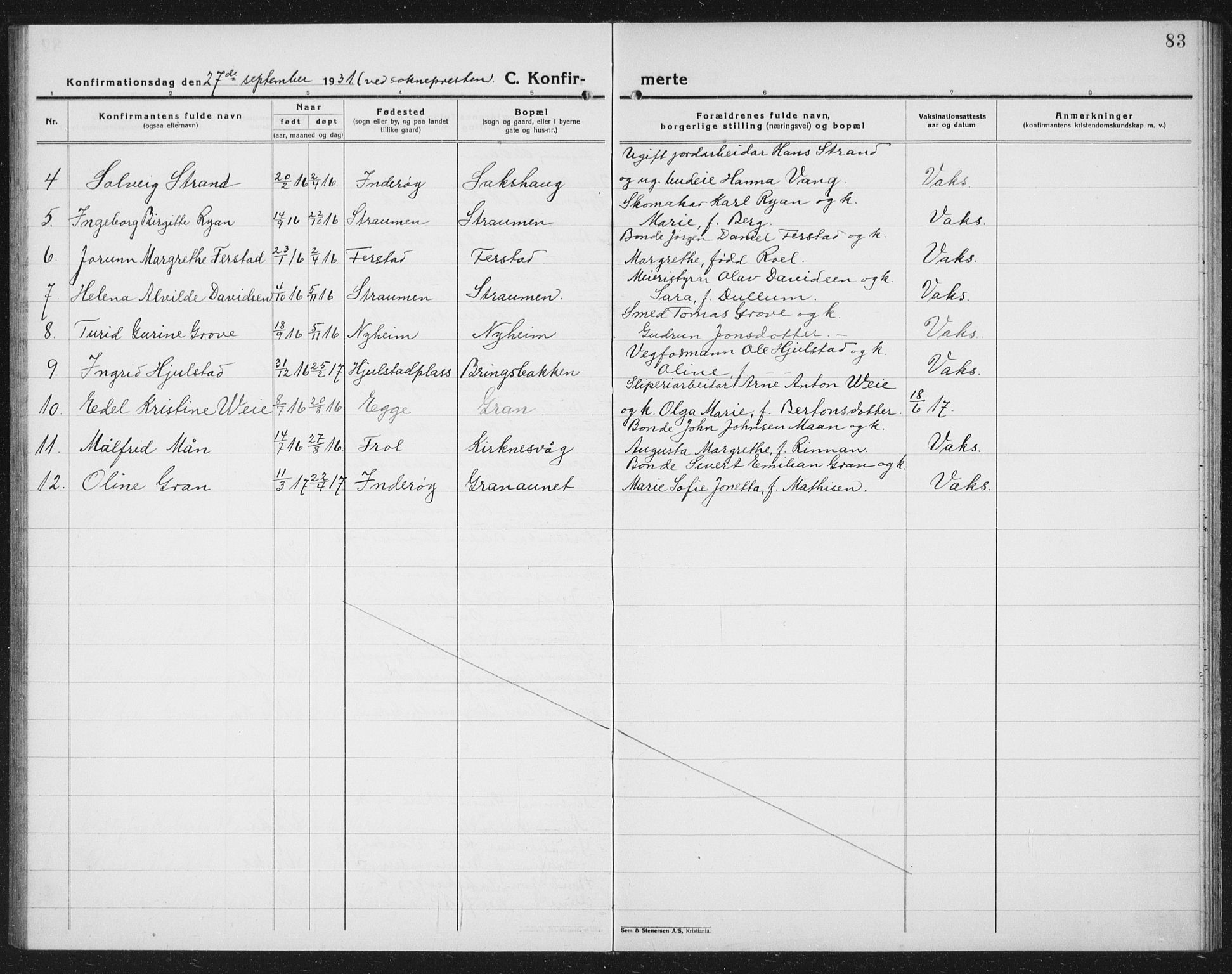 Ministerialprotokoller, klokkerbøker og fødselsregistre - Nord-Trøndelag, AV/SAT-A-1458/730/L0303: Parish register (copy) no. 730C06, 1924-1933, p. 83