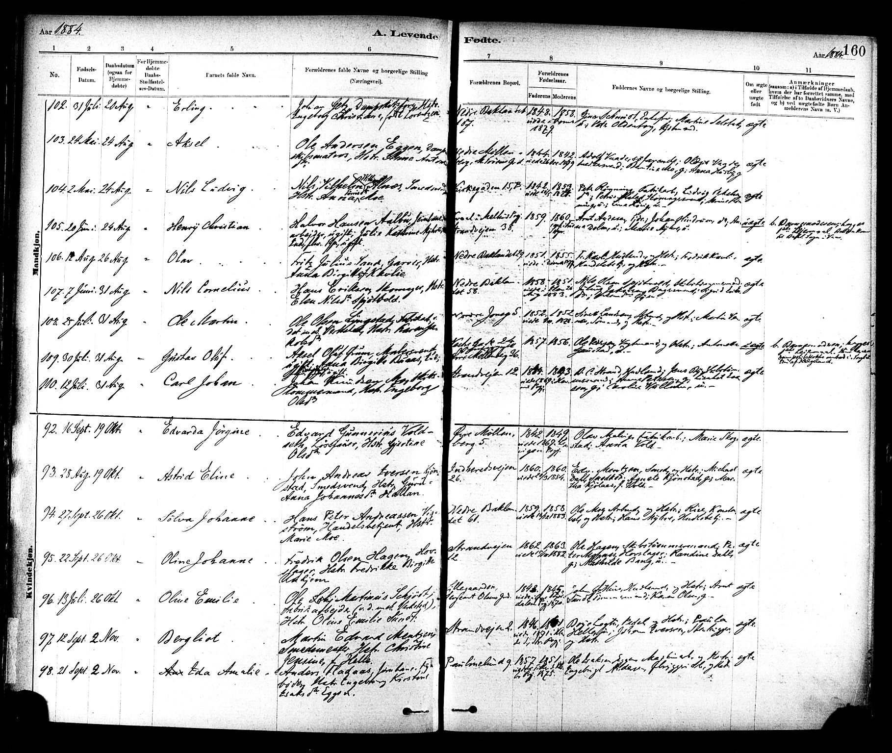 Ministerialprotokoller, klokkerbøker og fødselsregistre - Sør-Trøndelag, AV/SAT-A-1456/604/L0188: Parish register (official) no. 604A09, 1878-1892, p. 160