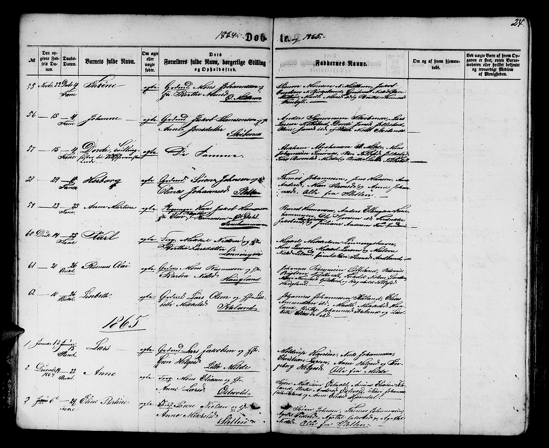 Fana Sokneprestembete, SAB/A-75101/H/Hab/Habb/L0003: Parish register (copy) no. B 3, 1861-1888, p. 24