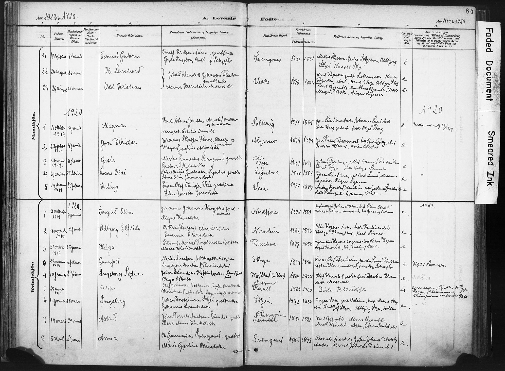 Ministerialprotokoller, klokkerbøker og fødselsregistre - Nord-Trøndelag, AV/SAT-A-1458/717/L0162: Parish register (official) no. 717A12, 1898-1923, p. 84