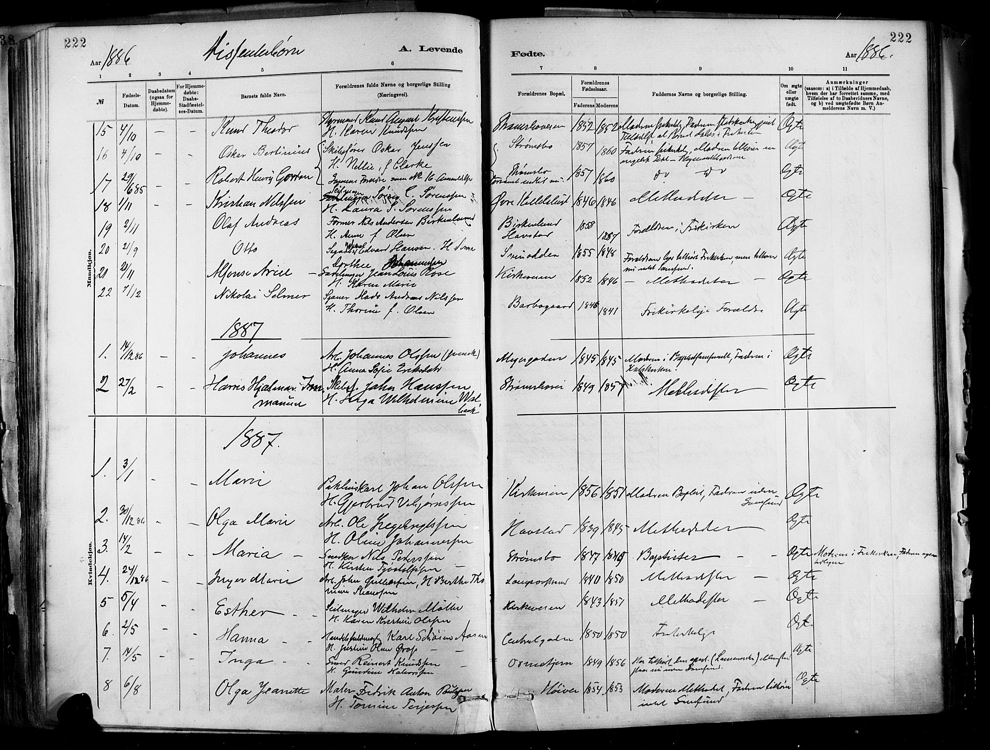 Barbu sokneprestkontor, SAK/1111-0003/F/Fa/L0002: Parish register (official) no. A 2, 1883-1898, p. 222