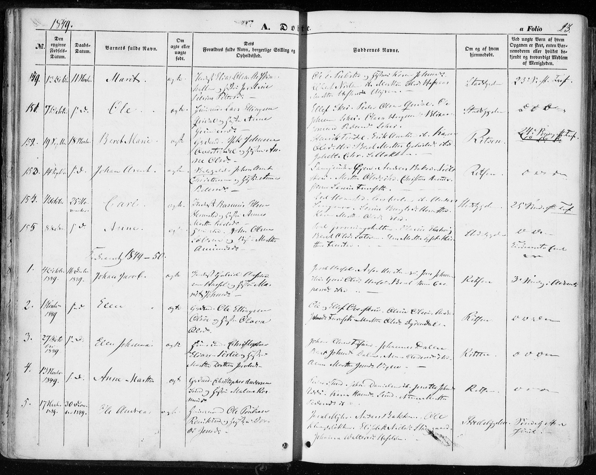 Ministerialprotokoller, klokkerbøker og fødselsregistre - Sør-Trøndelag, SAT/A-1456/646/L0611: Parish register (official) no. 646A09, 1848-1857, p. 23