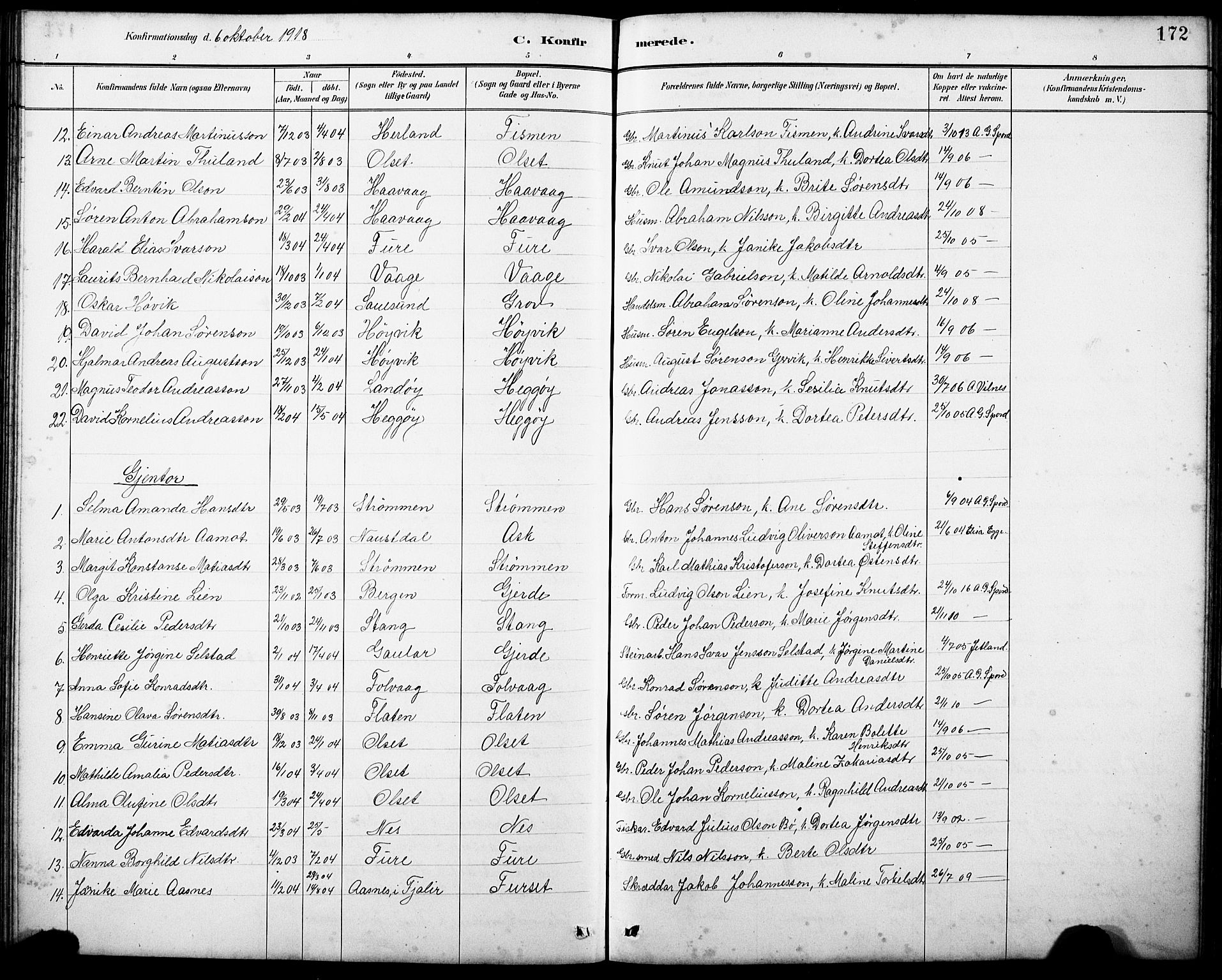 Askvoll sokneprestembete, SAB/A-79501/H/Hab/Haba/L0003: Parish register (copy) no. A 3, 1886-1928, p. 172